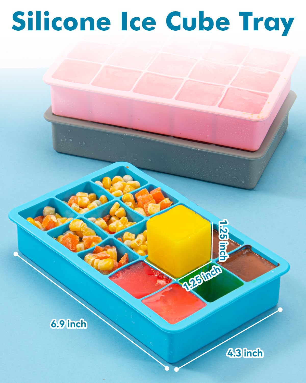 Silicone Ice Cube Trays for Freezer Set of 2