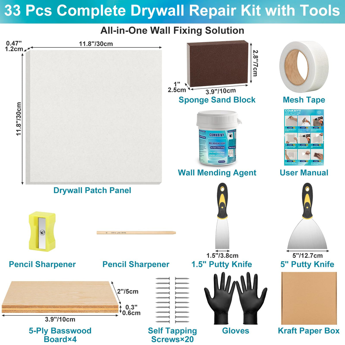 Drywall Repair Kit with 12"x12" Dry Wall Repair Panel