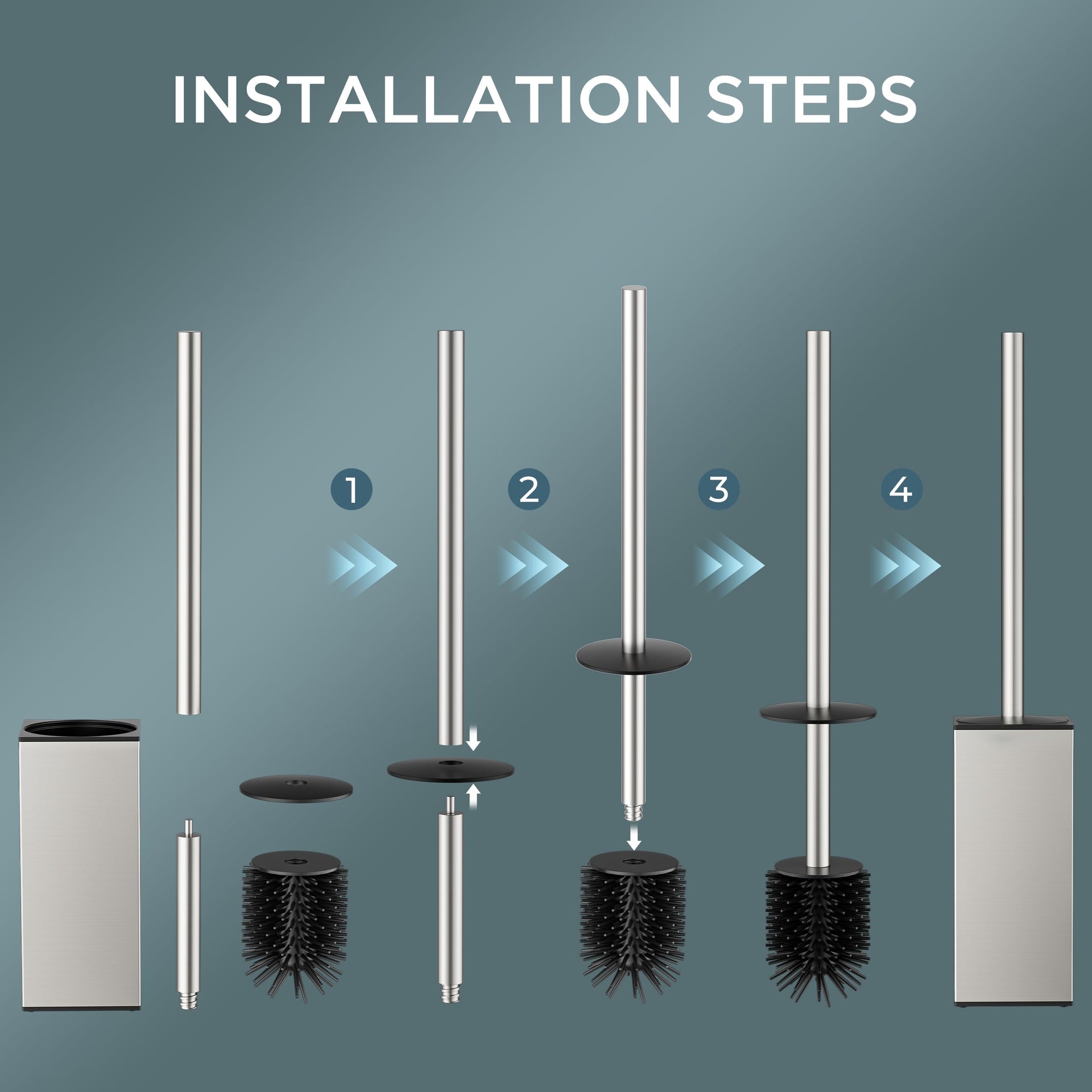 Stainless Steel Toilet Bowl Brush Scrubber and Holder Set Medium