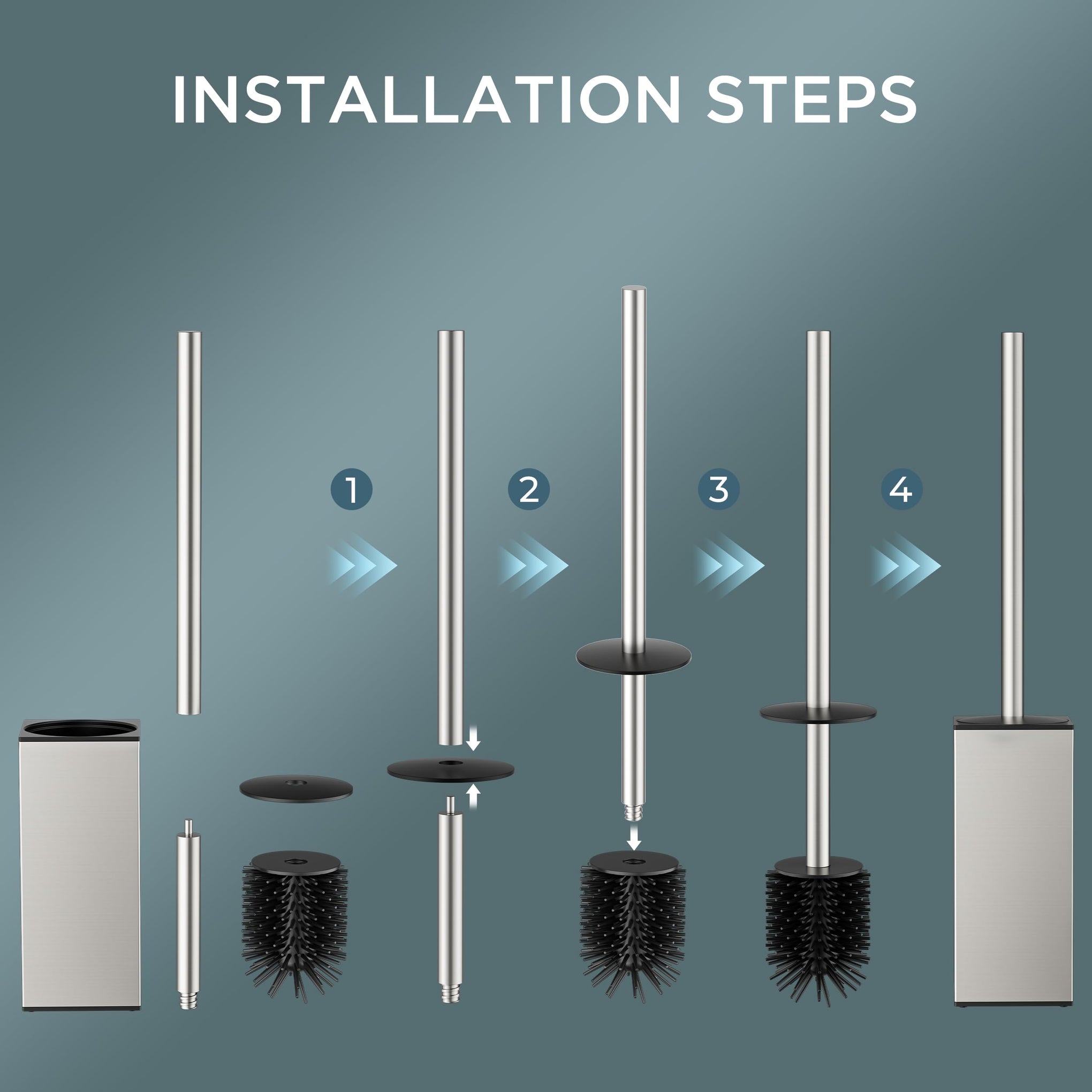 Stainless Steel Toilet Bowl Brush Scrubber and Holder Set Medium