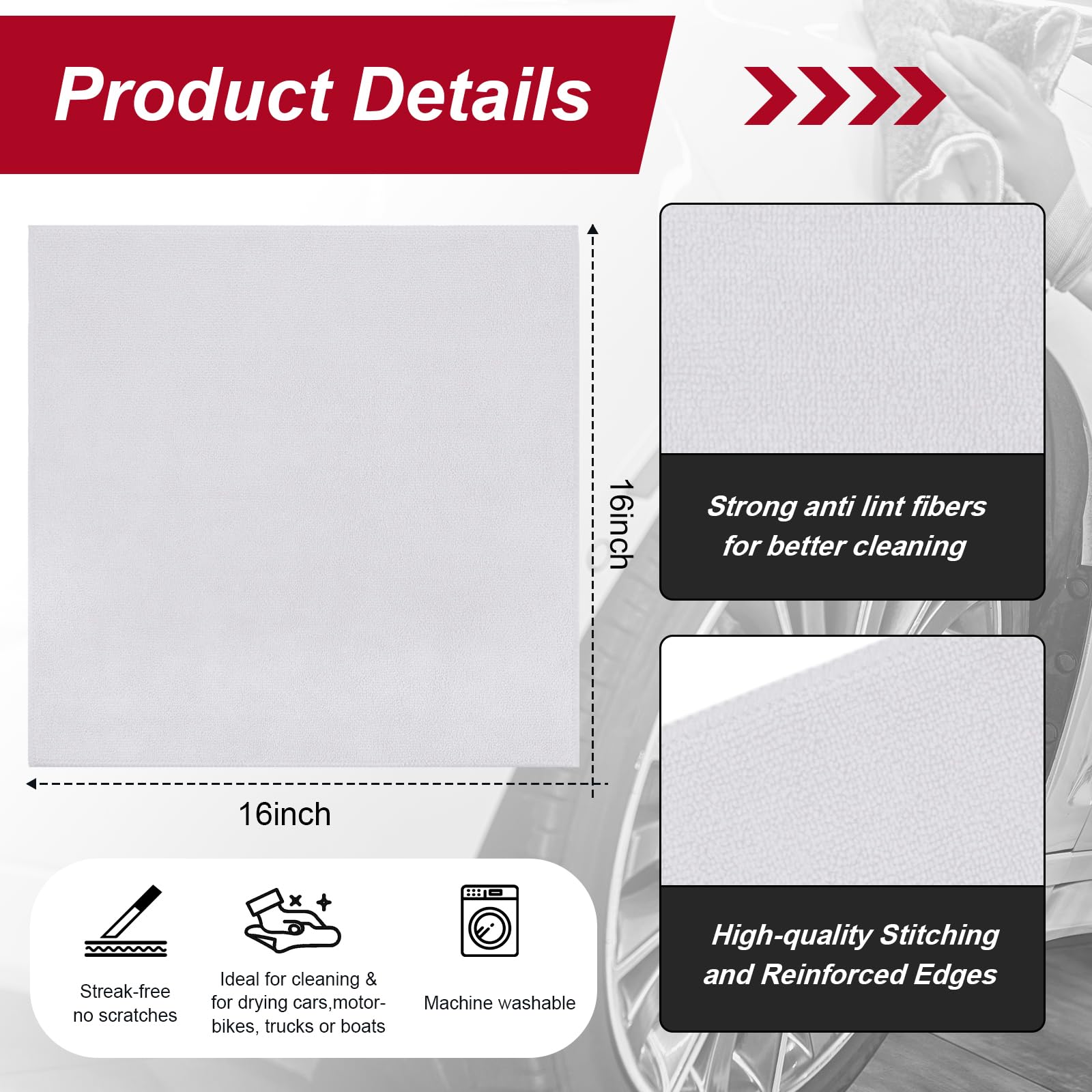 200 Pcs Microfiber Cleaning Cloth 16x16 Inch Microfiber Towels for Car Ultra Absorbent Cleaning Rags Reusable Lint Free Streak Free Detailing Towel for Car Washing Drying Dusting (200 Count)