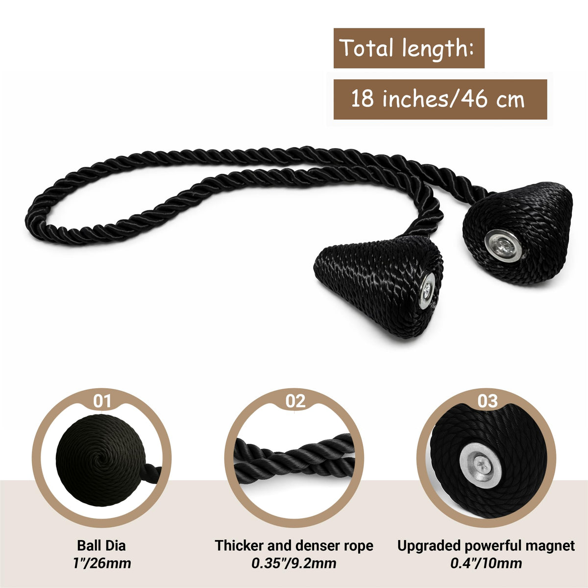 Magnetic Curtain Tiebacks Black 2pcs (2 Count)