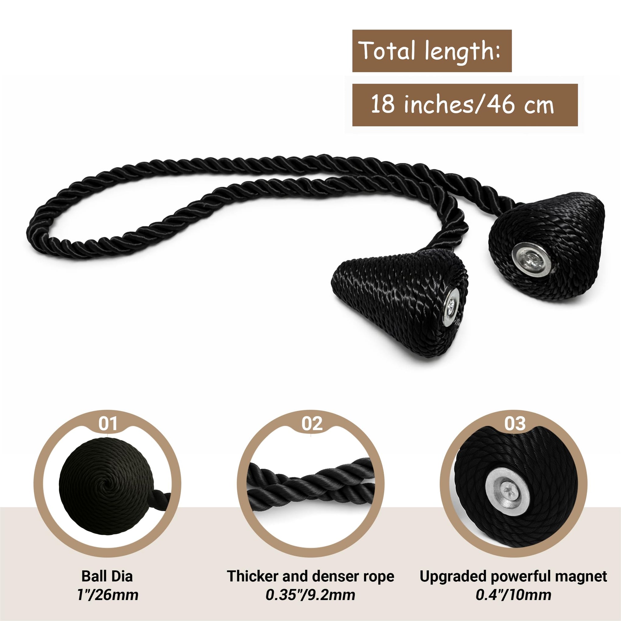 Magnetic Curtain Tiebacks Black 2pcs (2 Count)