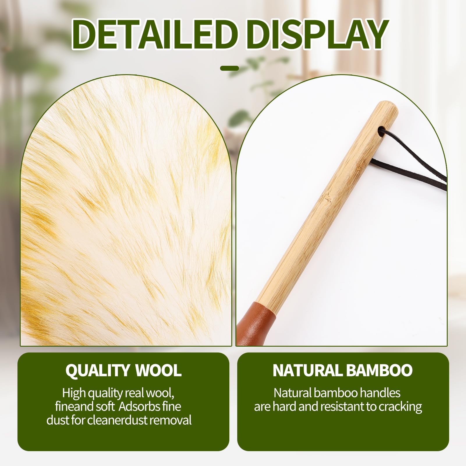 Natural Lambswool Duster 16 Inch Handheld with Wooden Handle Duster Dusting Tool for Blinds Electronics Furniture Delicate Surfaces