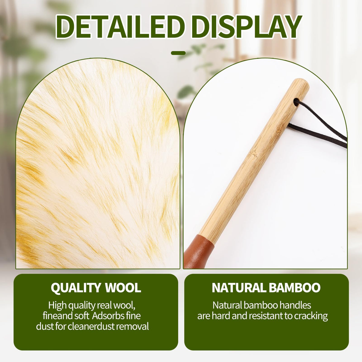 Natural Lambswool Duster 16 Inch Handheld with Wooden Handle Duster Dusting Tool for Blinds Electronics Furniture Delicate Surfaces