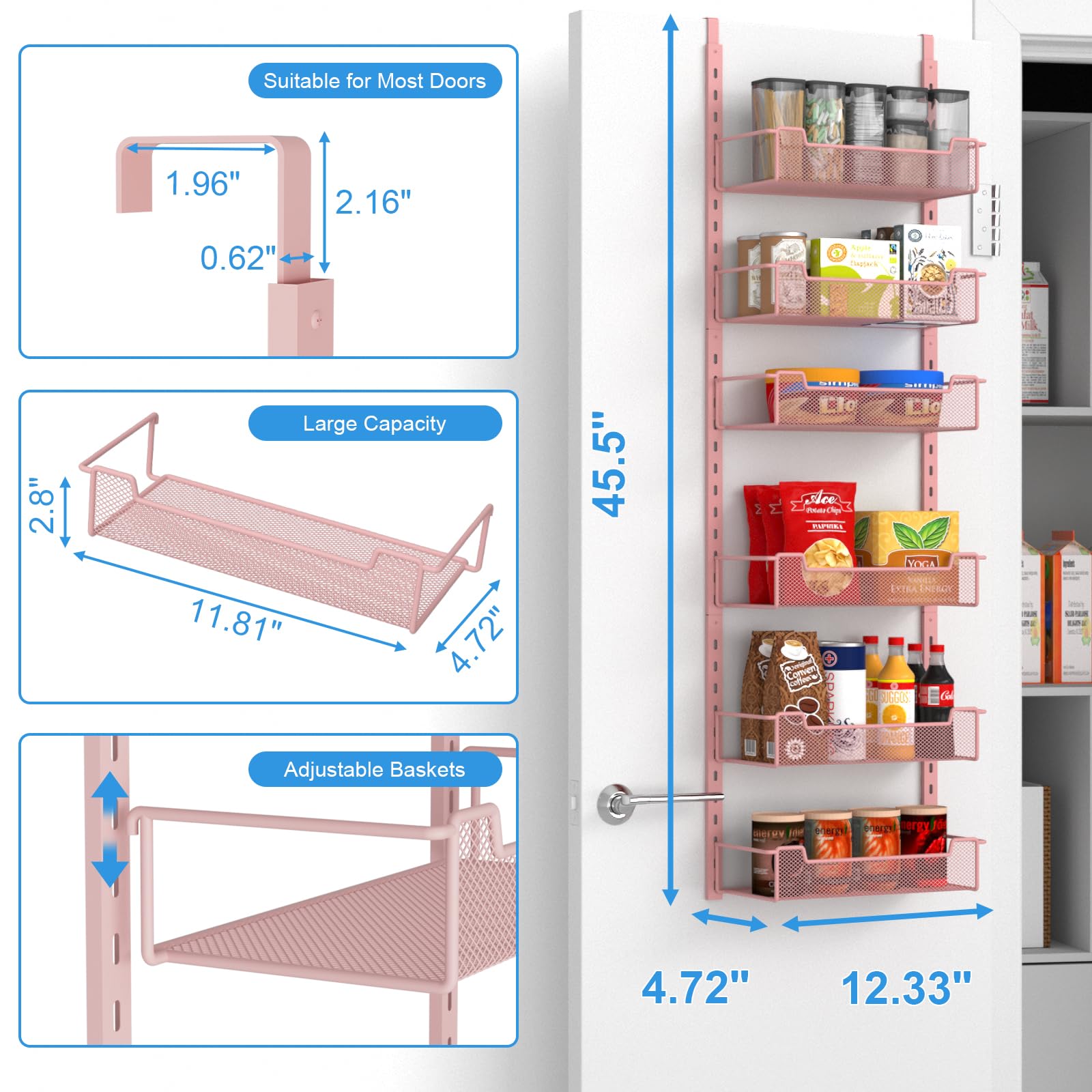 12.3" W Narrow Over the Door Pantry Organizer