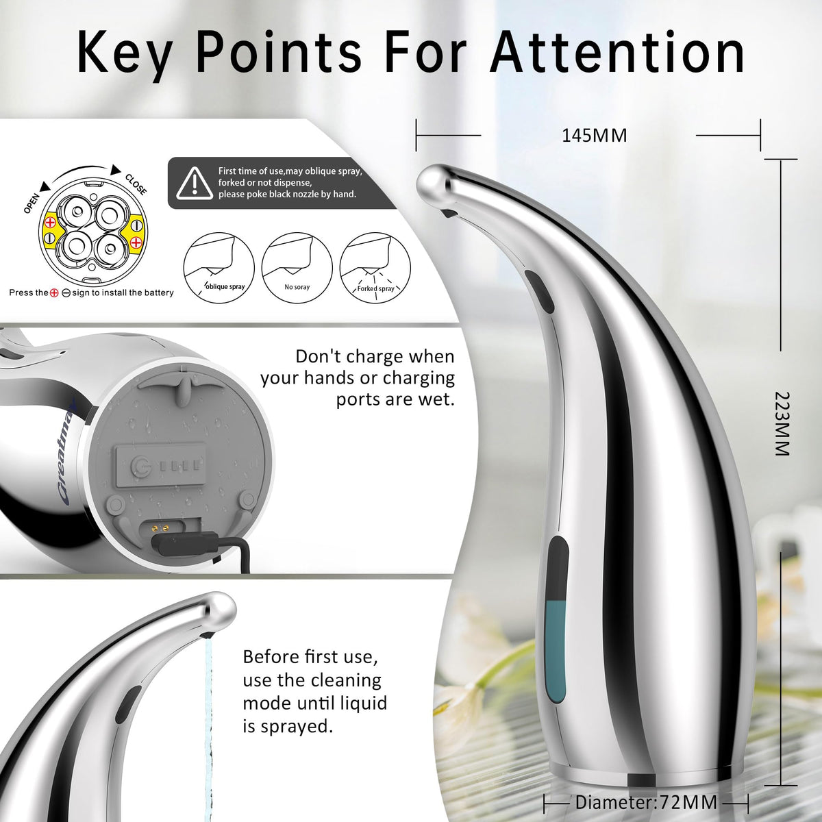 Automatic Soap Dispenser Touchless Rechargeable 10 oz 2 Pack