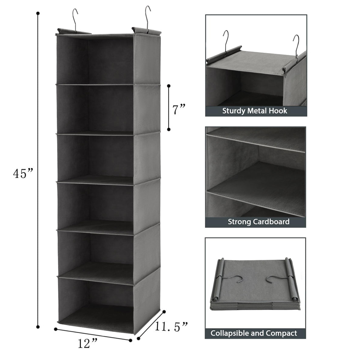 6 Tier Hanging Closet Organizer with 2 Sturdy Hooks