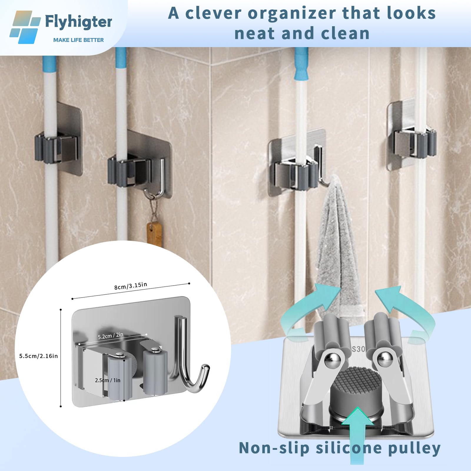 5 Pack Heavy Duty Mop and Broom Holder Wall Mount (5 Count)