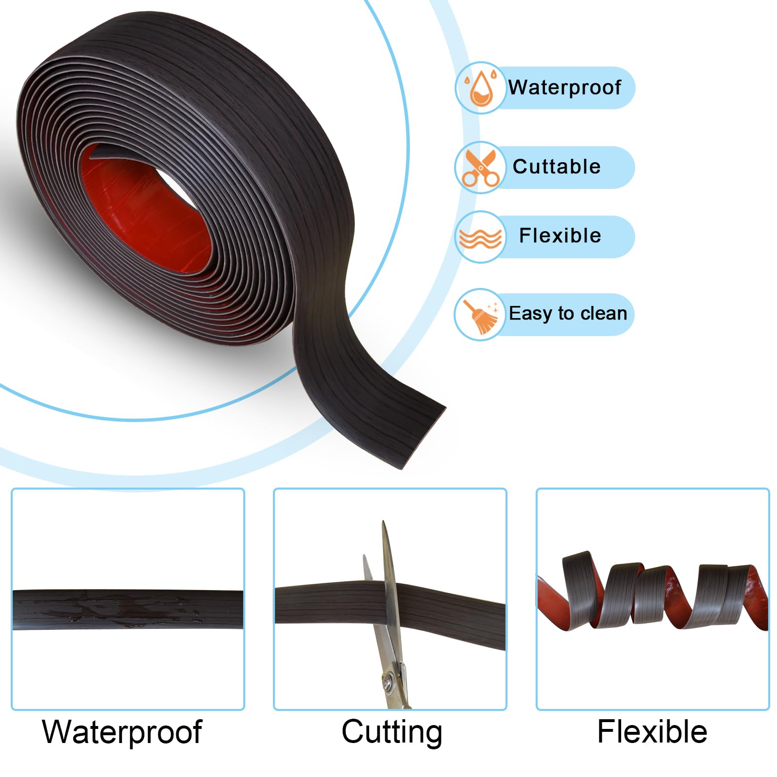 Floor Door Flat Transition Strip & Self Adhesive Floor Vinyl Floor Edge Trim Laminate Floor Gap Covering Joining Strip