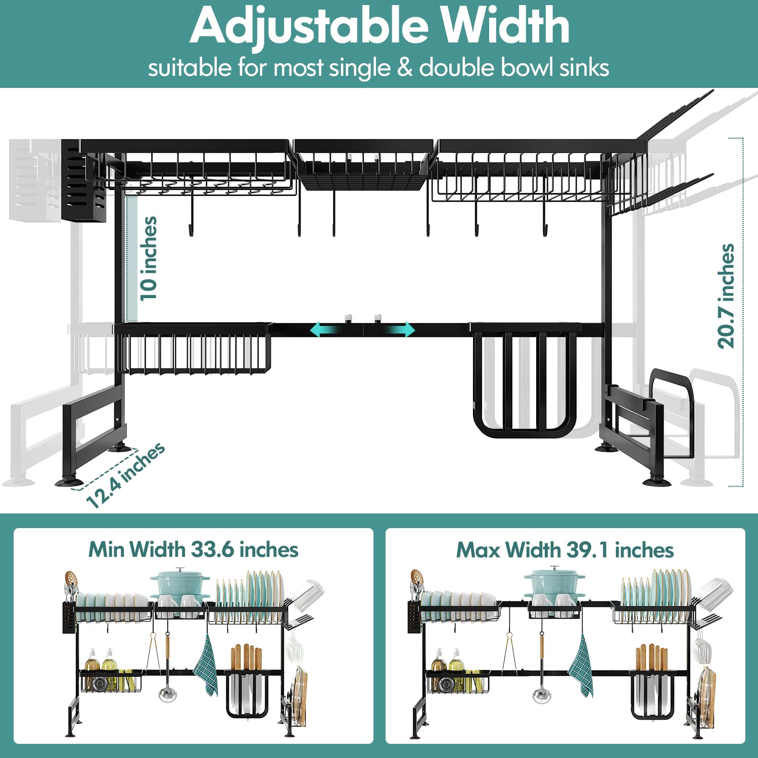 2 Tier Extra Large Stainless Steel Over The Sink Dish Drying Rack