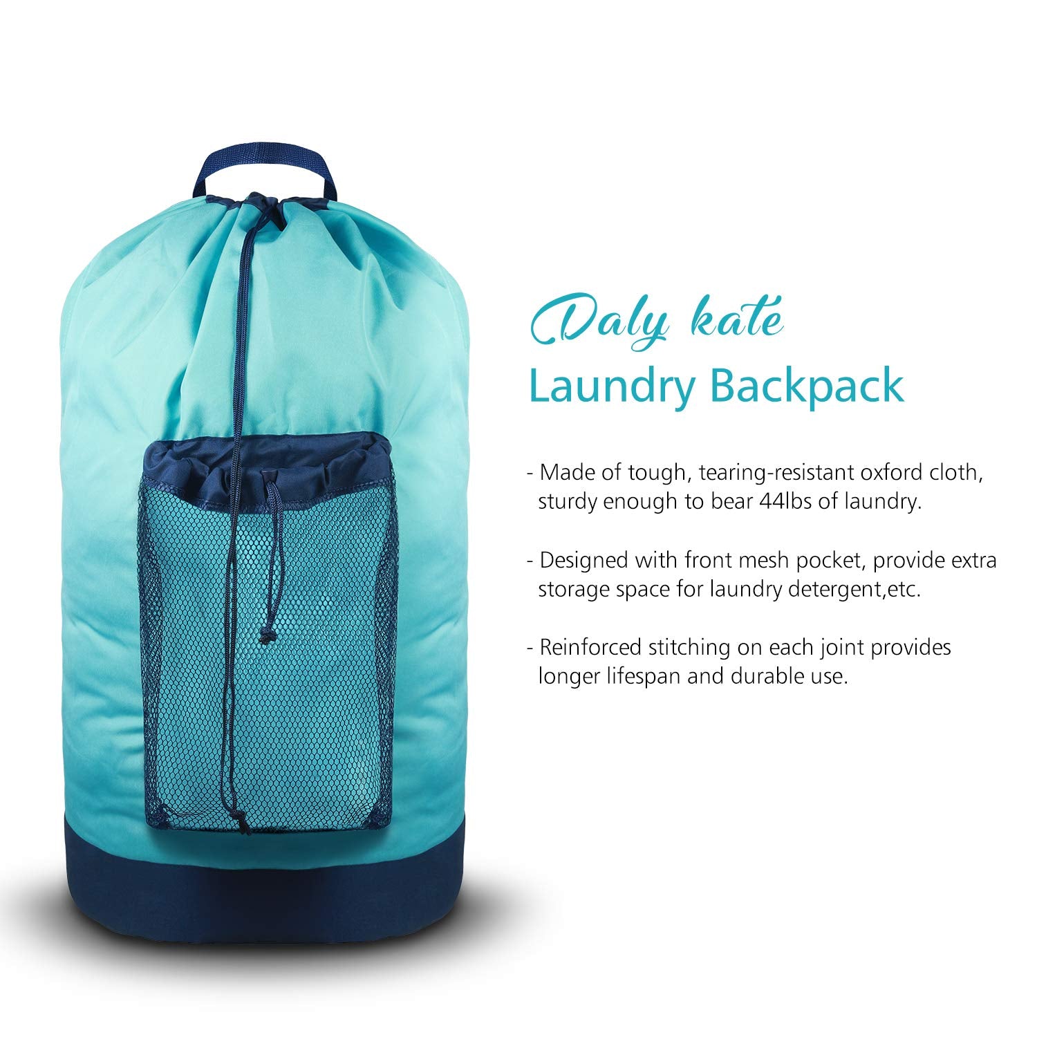 Laundry Backpack with Shoulder Straps and Mesh Pocket Durable Nylon Clothes Hamper Bag with Drawstring Closure for College