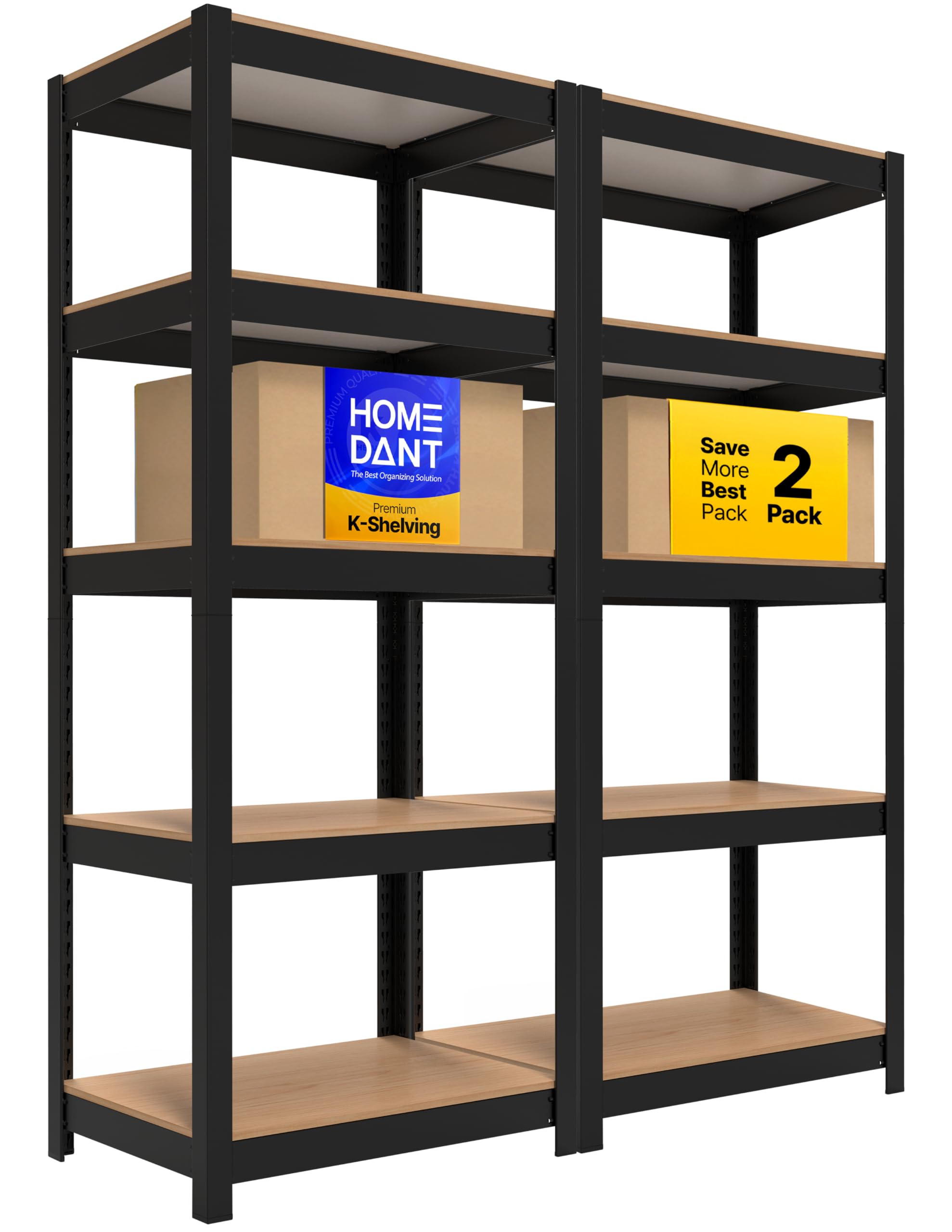 House 24.4" W 5 Tier Heavy Duty Garage Shelving Adjustable Metal Rack Storage Shelves Standing Shelf Unit Organizers Pantry Closet Office Black 2Pack (2 Count)