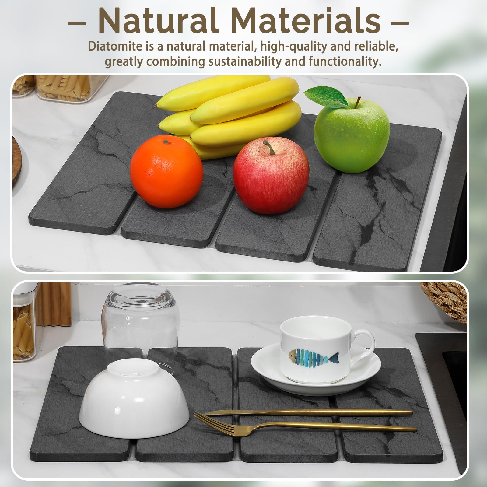 Small Stone Dish Drying Mat for Kitchen Counter (2 Count)
