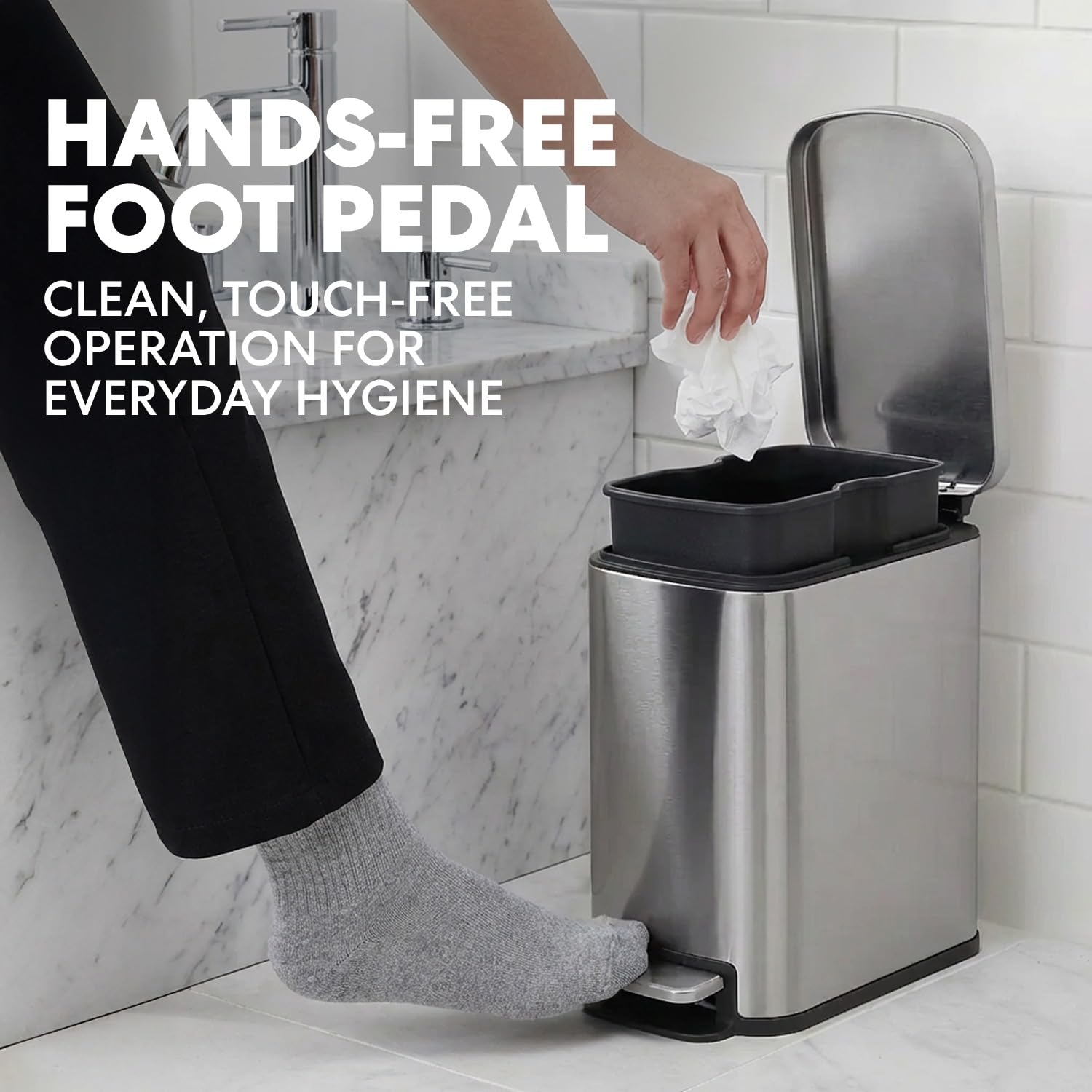 6L 1.6G Stainless Steel Bathroom Trash Can with Hands