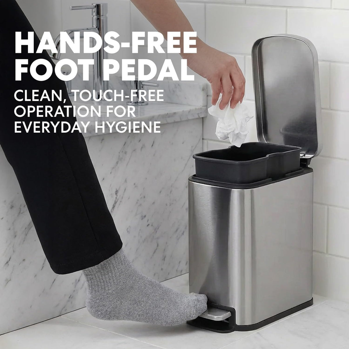 6L 1.6G Stainless Steel Bathroom Trash Can with Hands