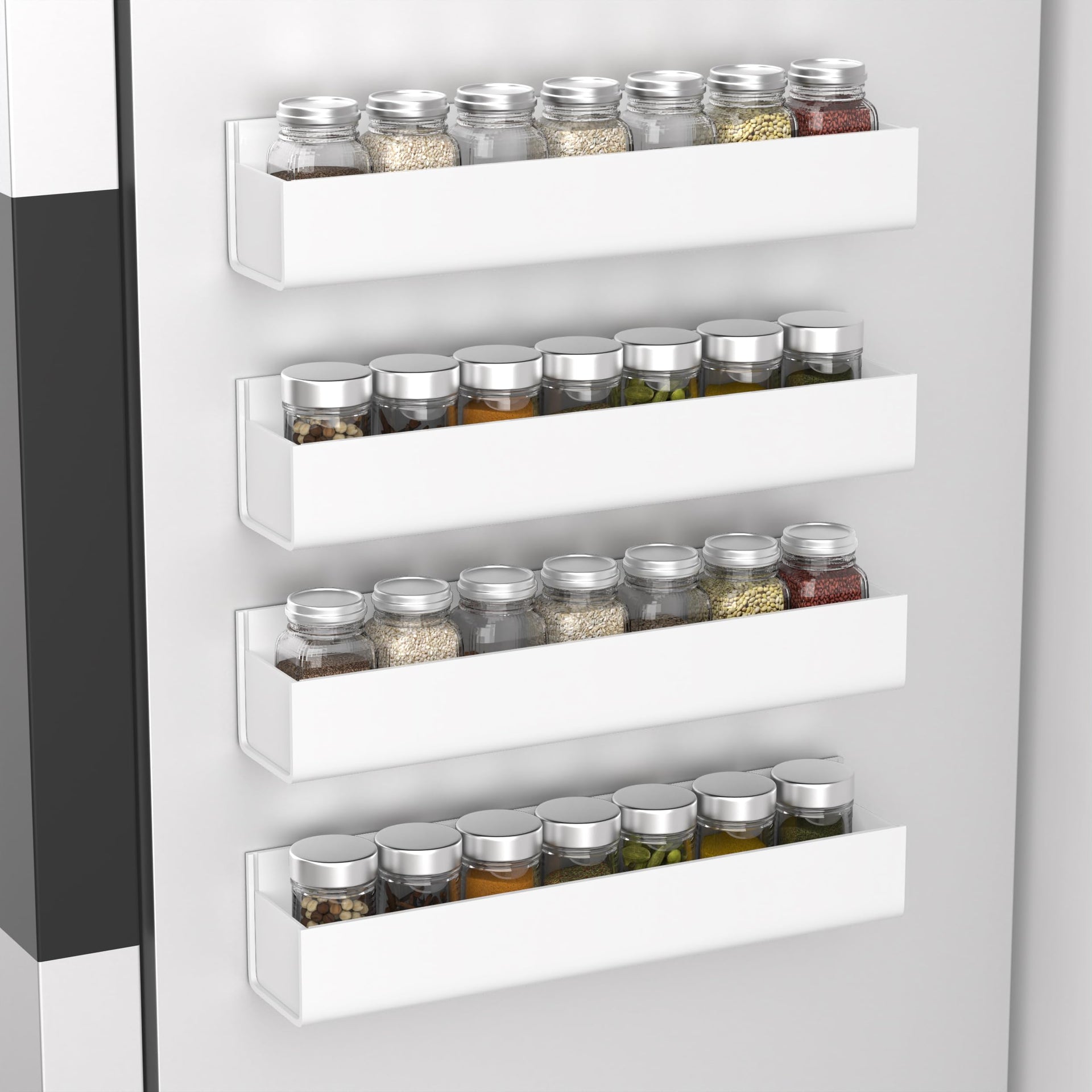 4 Pack White Acrylic Spice Rack Organizers for Cabinet Doors