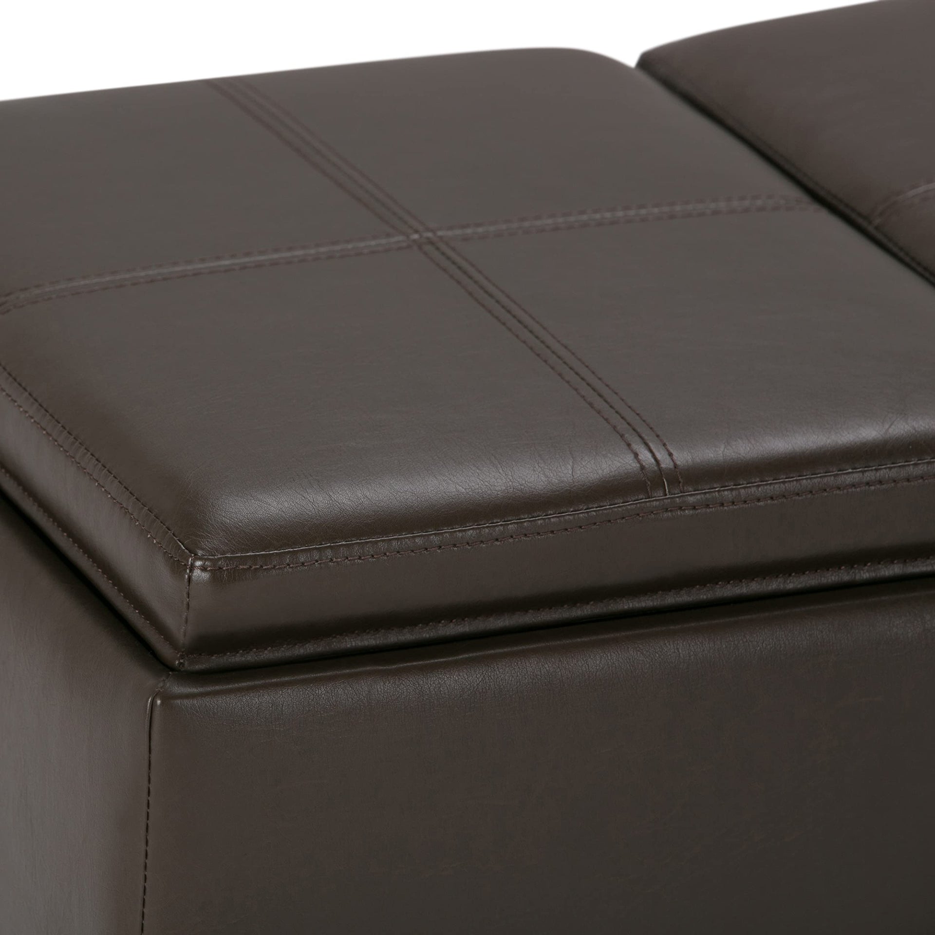 Avalon 42" Wide Vegan Leather Storage Ottoman in Chocolate Brown