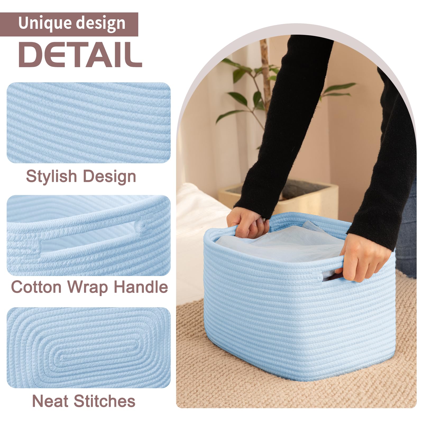 4 Pack Storage Baskets for Organizing 15L Storage Bins Light Blue (4 Count)