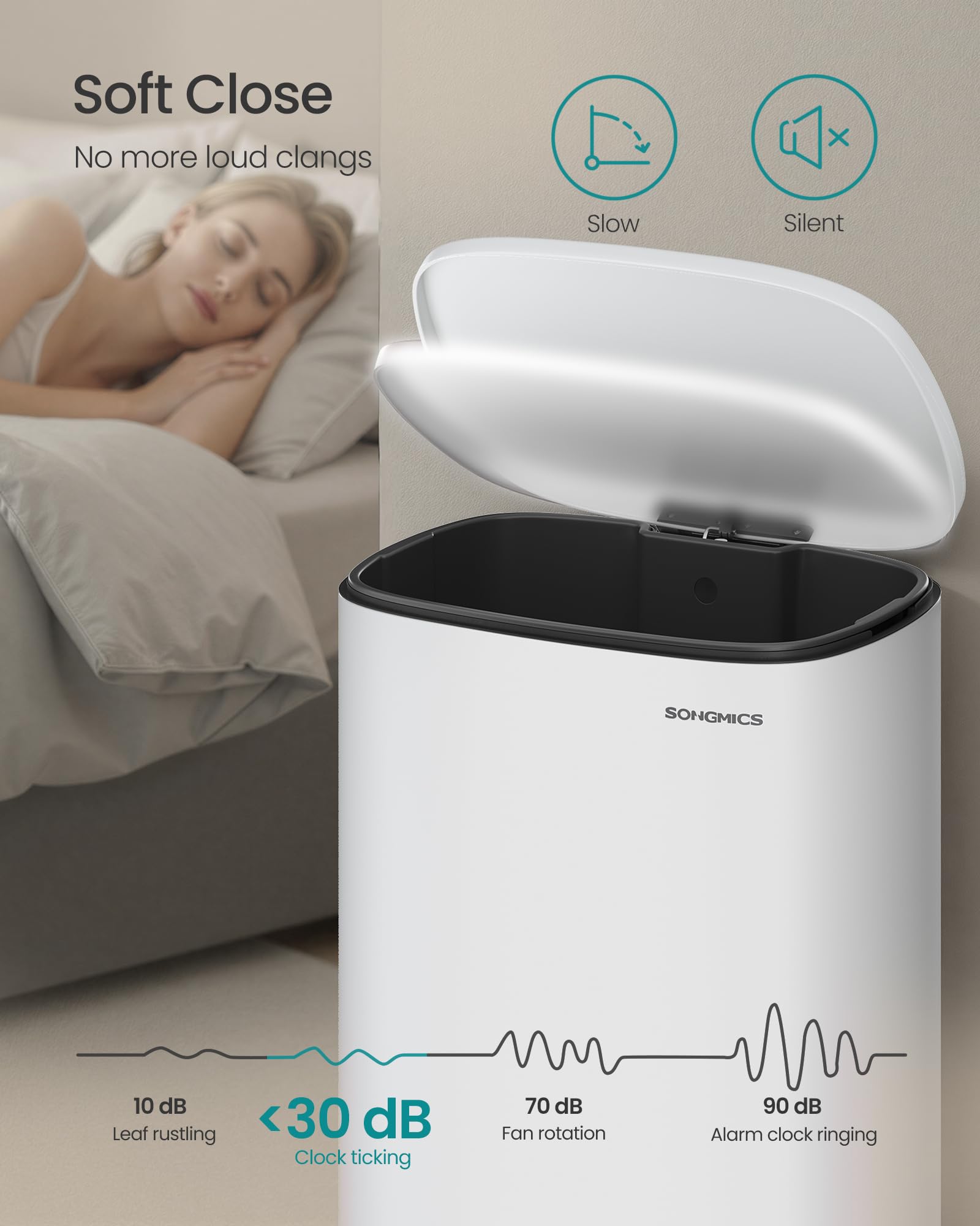 20-Gallon (75 L) Trash Can, Stainless Steel Kitchen Garbage Can, Recycling or Waste Bin, Soft Close, Step-On Pedal, Removable Inner Bucket, White ULTB075WZ01