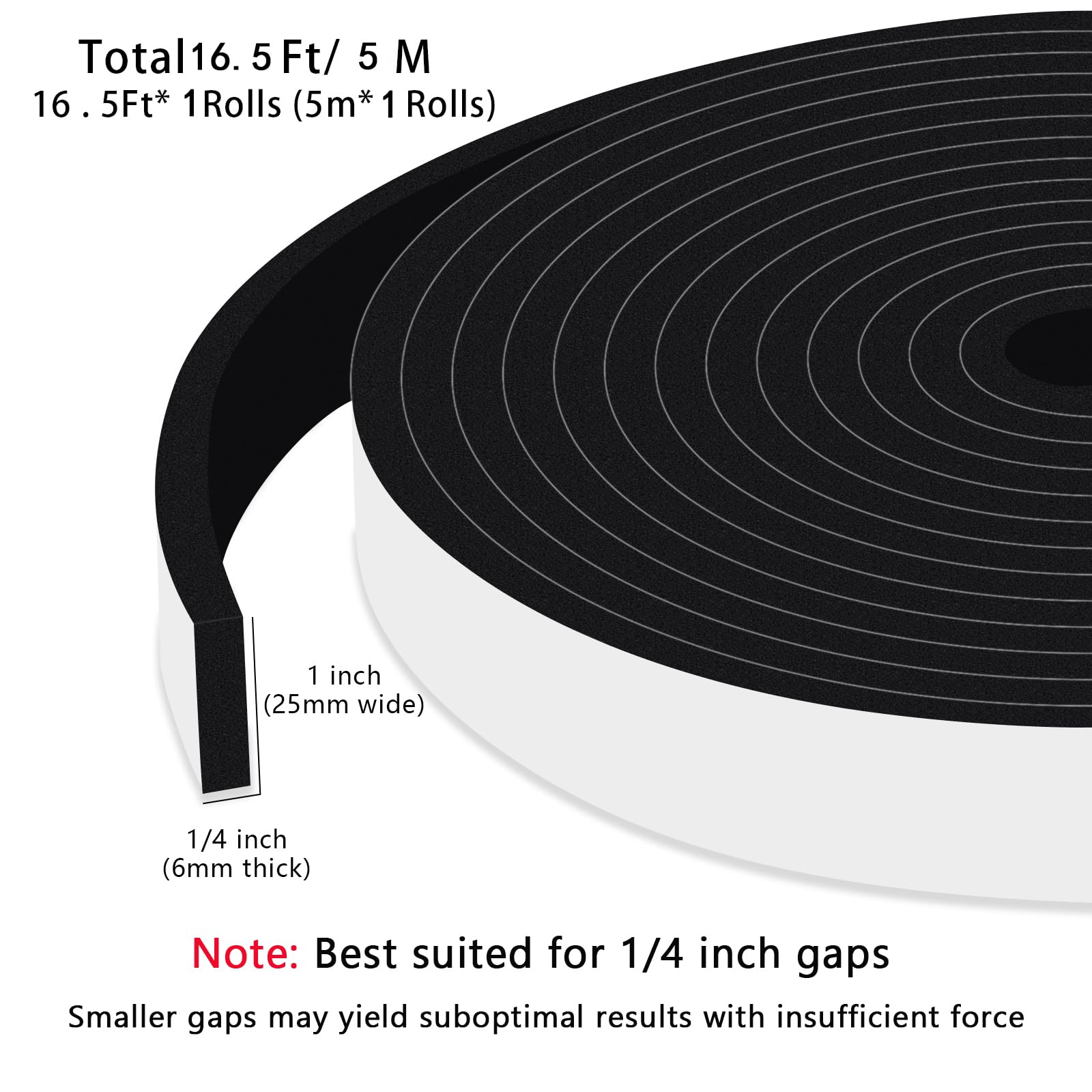 Heavy Duty Foam Seal Tape for Garage Door & AC (16.5 Foot)
