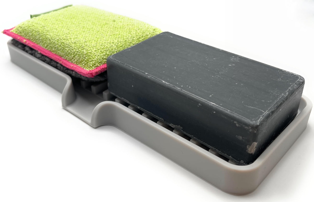 Silicone Soap Dish Tray and Sponge Holder with Drain Chute