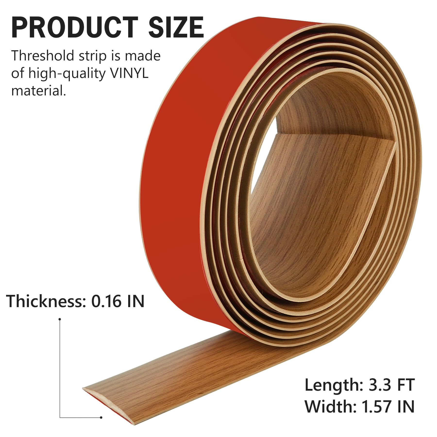 3.3Ft Floor Transition Strip Self Adhesive Vinyl Cover Floor Strip Flat Divider Transition Strip Wood Grain Design for Laminate Floor Gaps and Doorway Transitions (3.3 Foot)