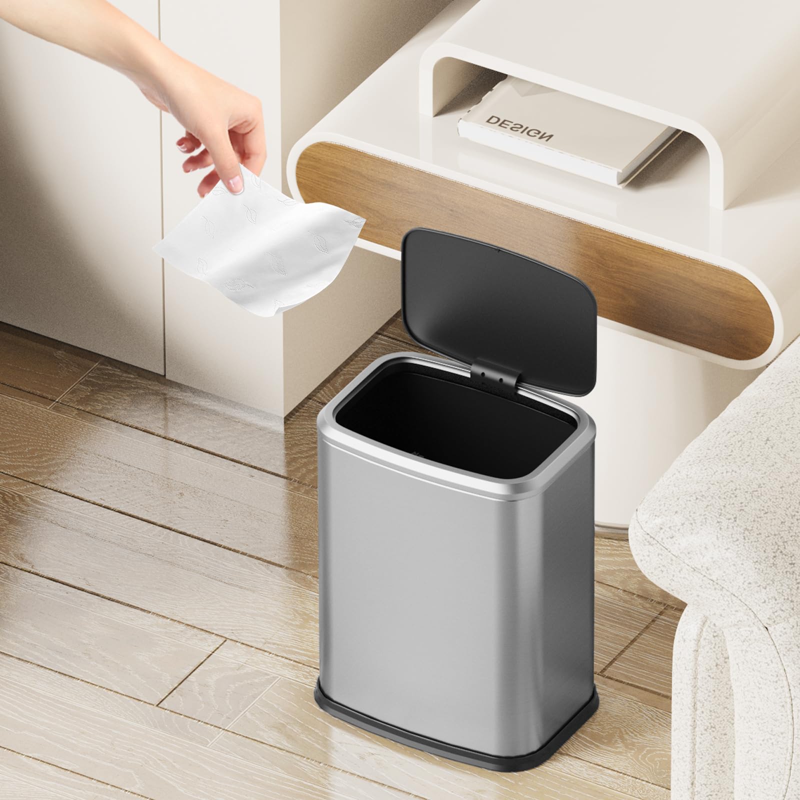 2.1 Gallon Bathroom Trash Can with Lid Press Top