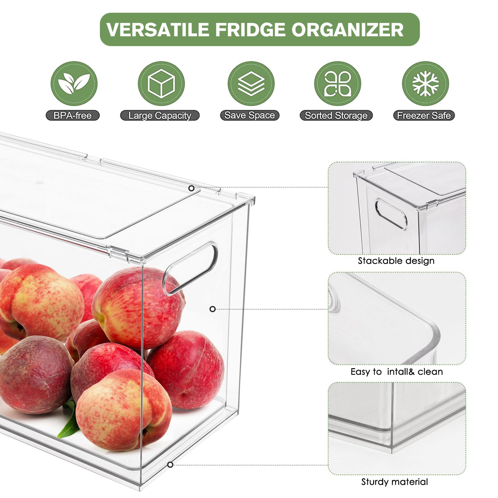 9.5QT Refrigerator Organizer Fridge Storage Bin with Pull
