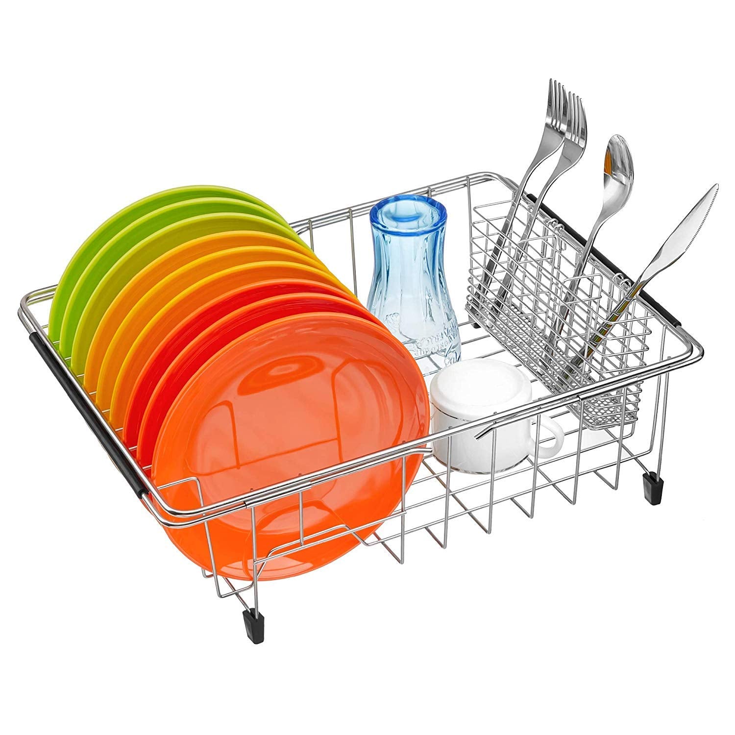 Large Expandable Dish Drying Rack Dish Rack Drainer with Stainless Steel Utensil Holder Over The Sink Dish Drainer Dish Rack in Sink On Counter
