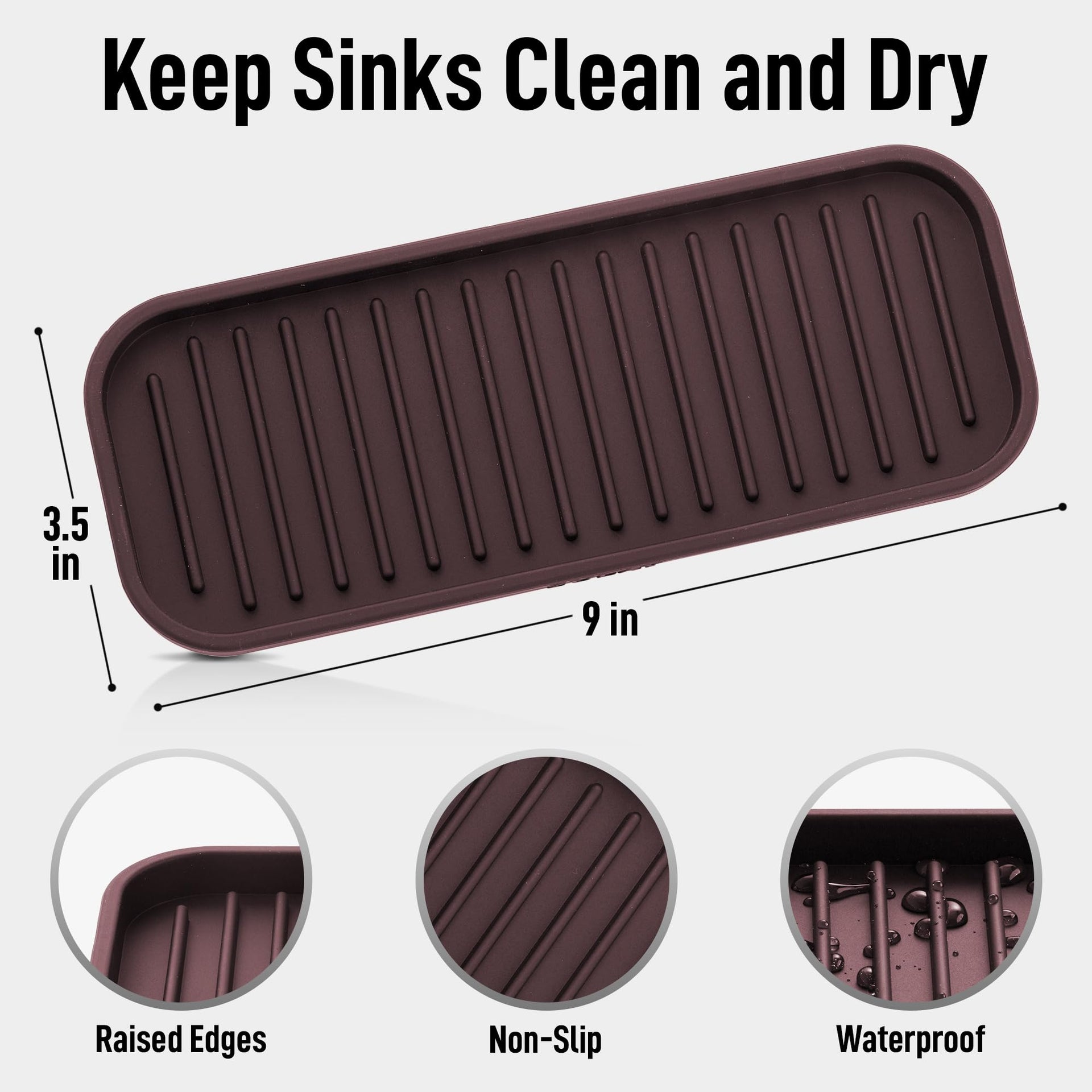 9x3.5) Silicone Sponge Holder for Kitchen Sink - Flexible Multipurpose Soap Tray - Sink Organizer for Kitchen, Bathroom, Makeup, Trinkets & More (Dark Mahogany)