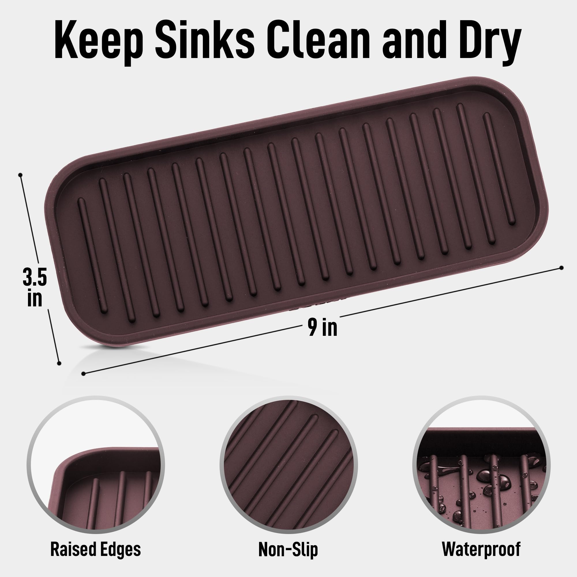 9x3.5) Silicone Sponge Holder for Kitchen Sink - Flexible Multipurpose Soap Tray - Sink Organizer for Kitchen, Bathroom, Makeup, Trinkets & More (Dark Mahogany)