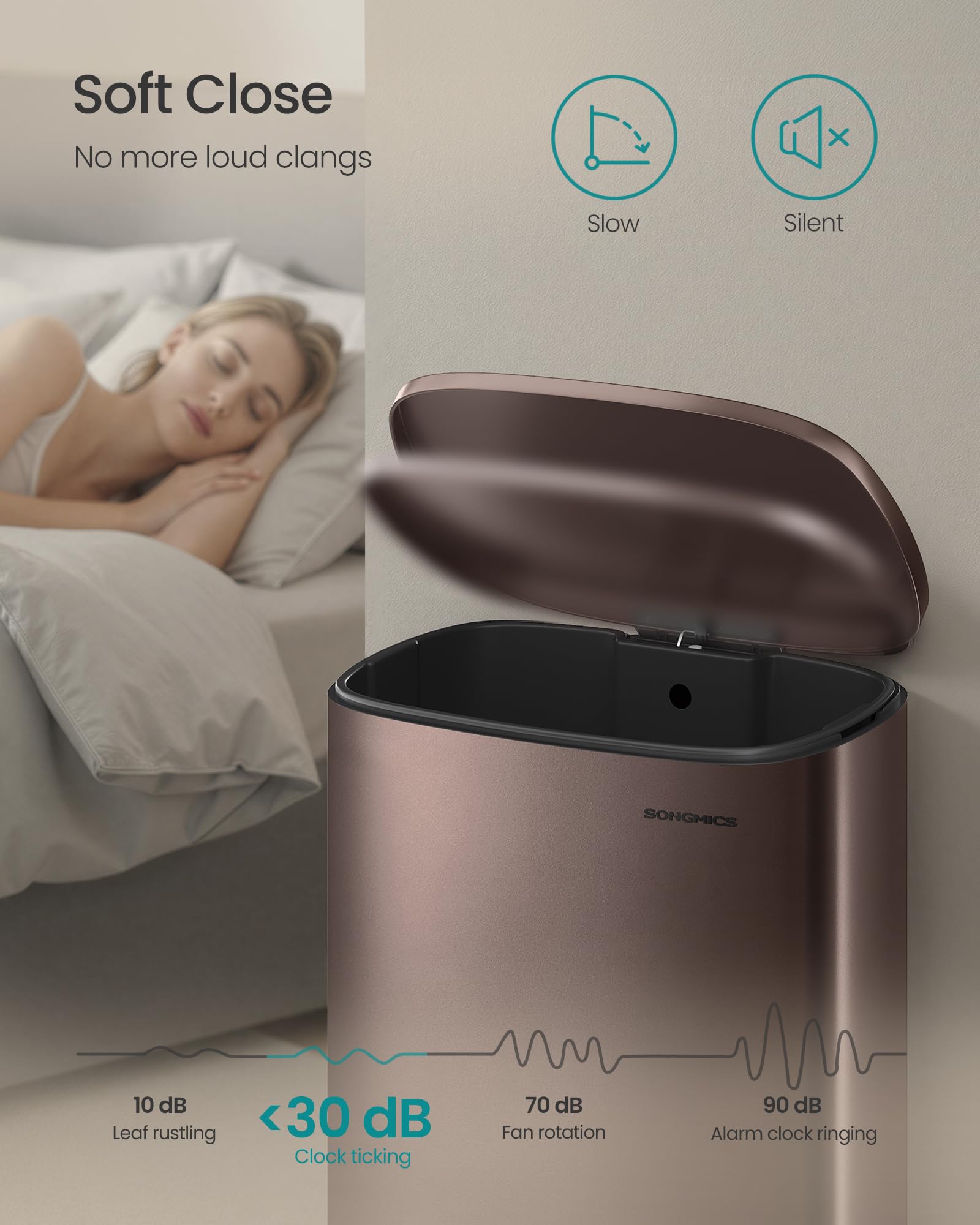 20-Gallon (75 L) Trash Can, Stainless Steel Kitchen Garbage Can, Recycling or Waste Bin, Soft Close, Step-On Pedal, Removable Inner Bucket, Brown ULTB075MZ01