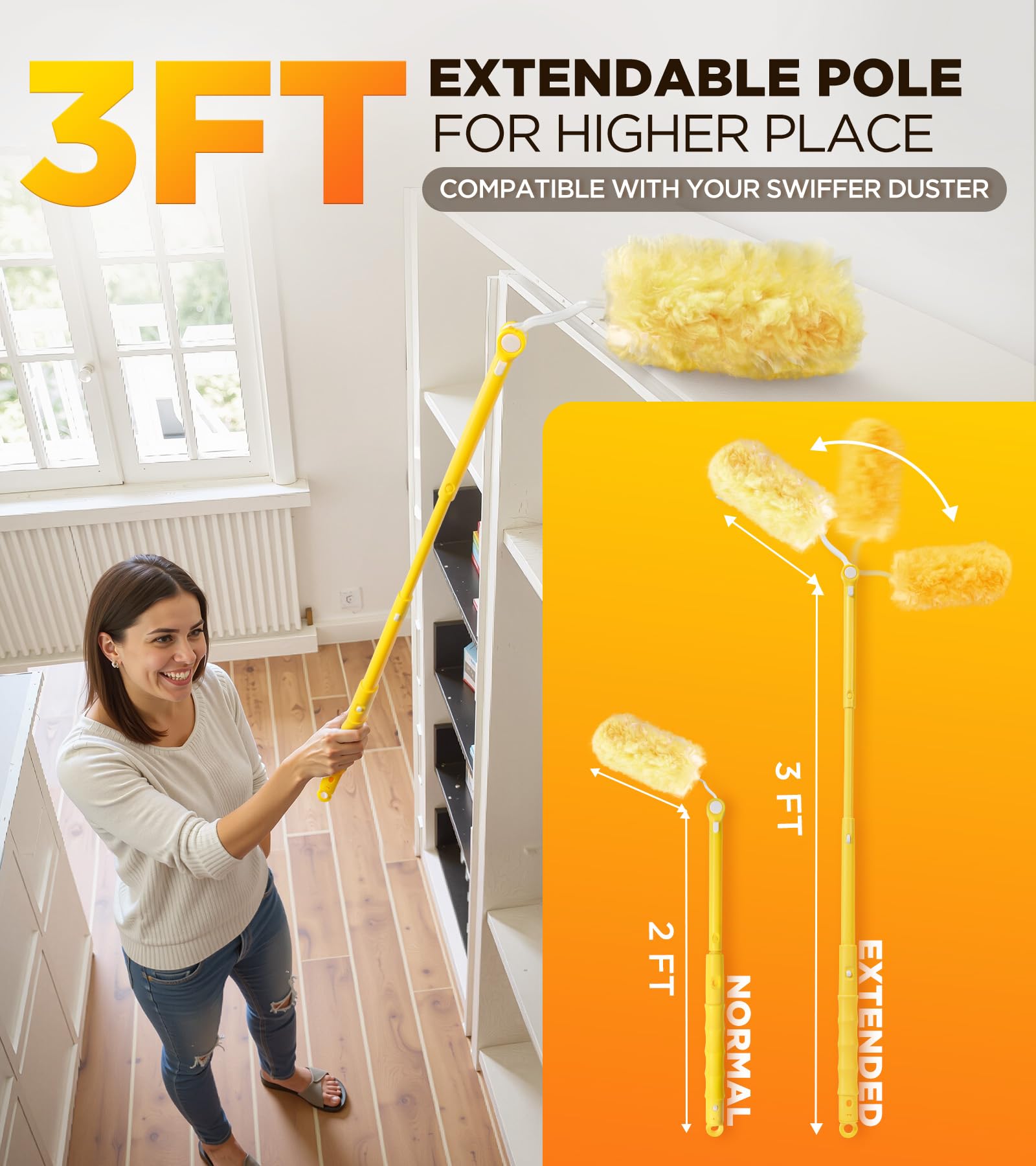 Heavy Duty Duster Refill Kit for Swiffer Duster with 3 ft Extension Pole & 20 Count Refills