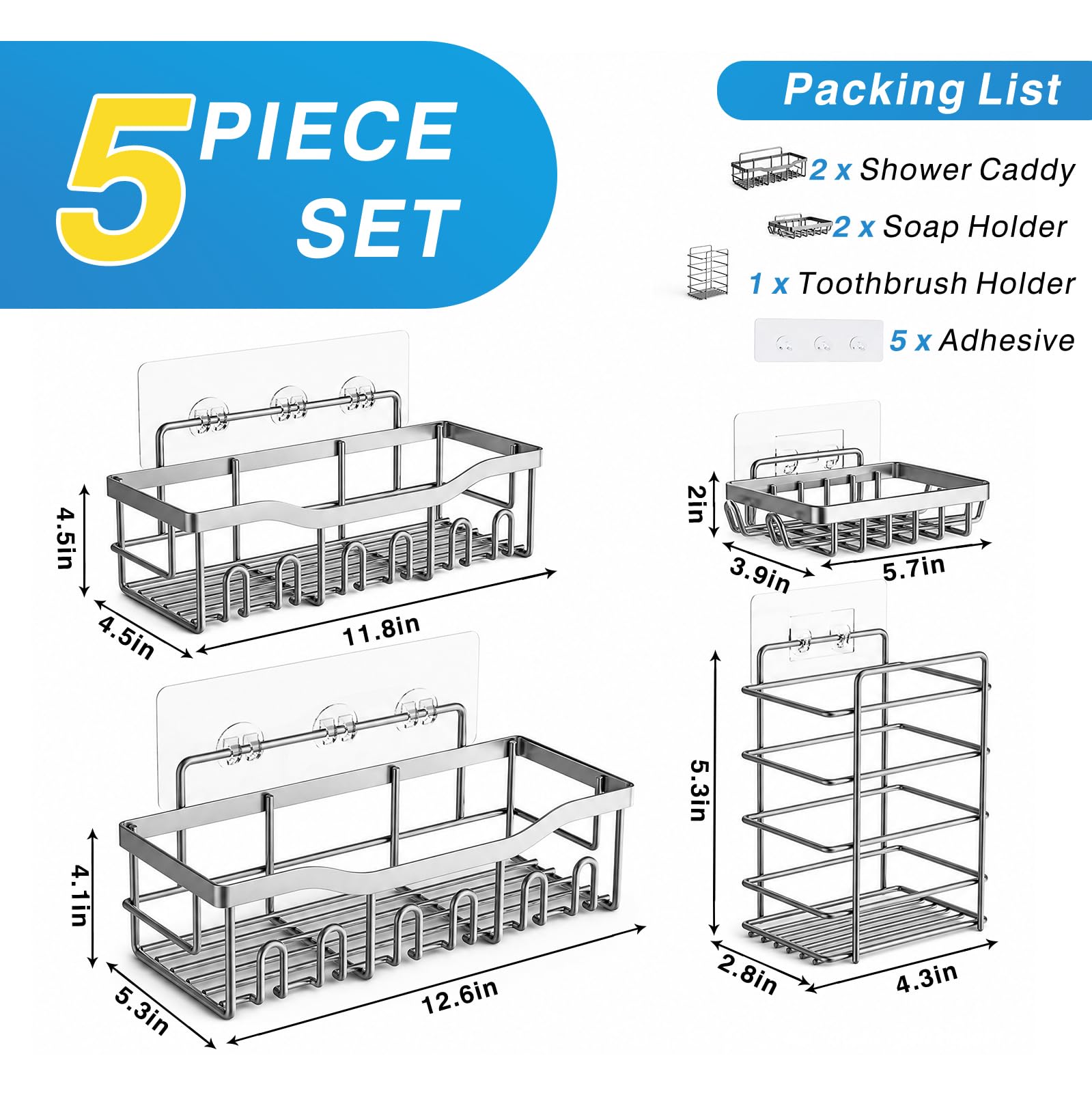 5 Pack Rustproof Stainless Steel Shower Caddy (5 Count)