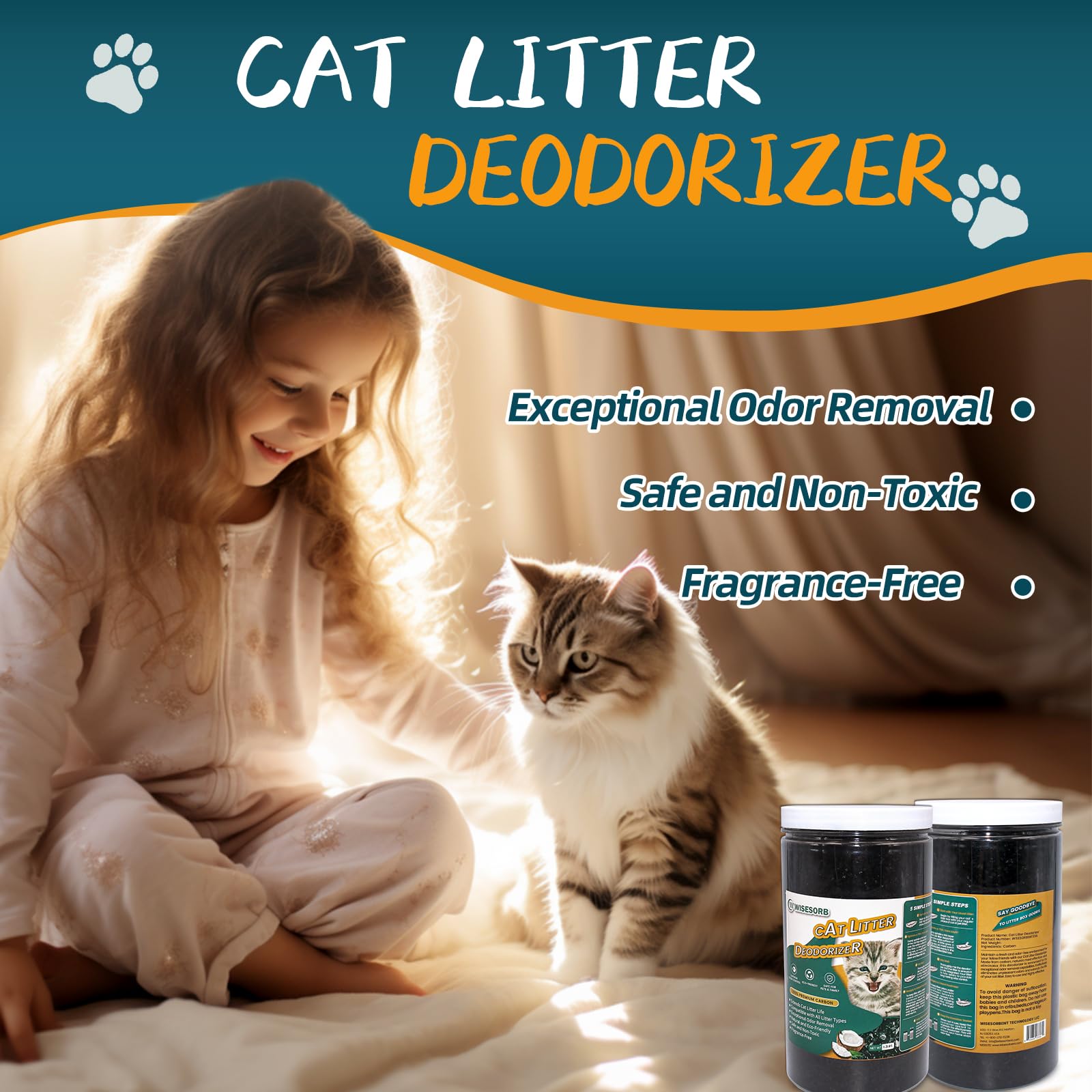 Cat Litter Deodorizer 2.4Lb Activated Carbon Litter Box Odor Eliminator Absorber Unscented Cat Litter Odor Control Room Deodorizer Solution for Homes with Pets (38.4 Ounce)