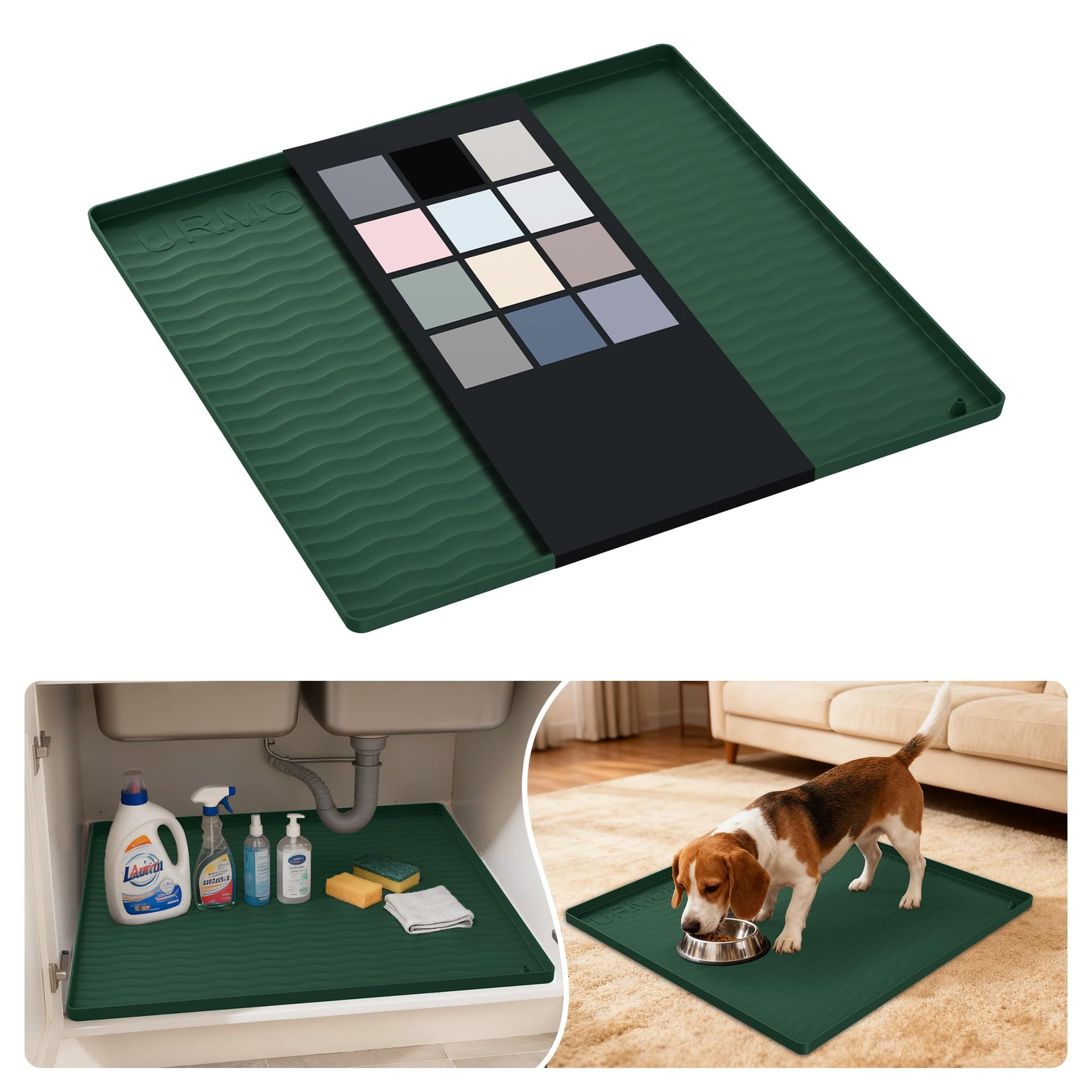 Waterproof Silicone Under Sink Mat 22'' x 22'' Shelf Liner for Kitchen and Bathroom
