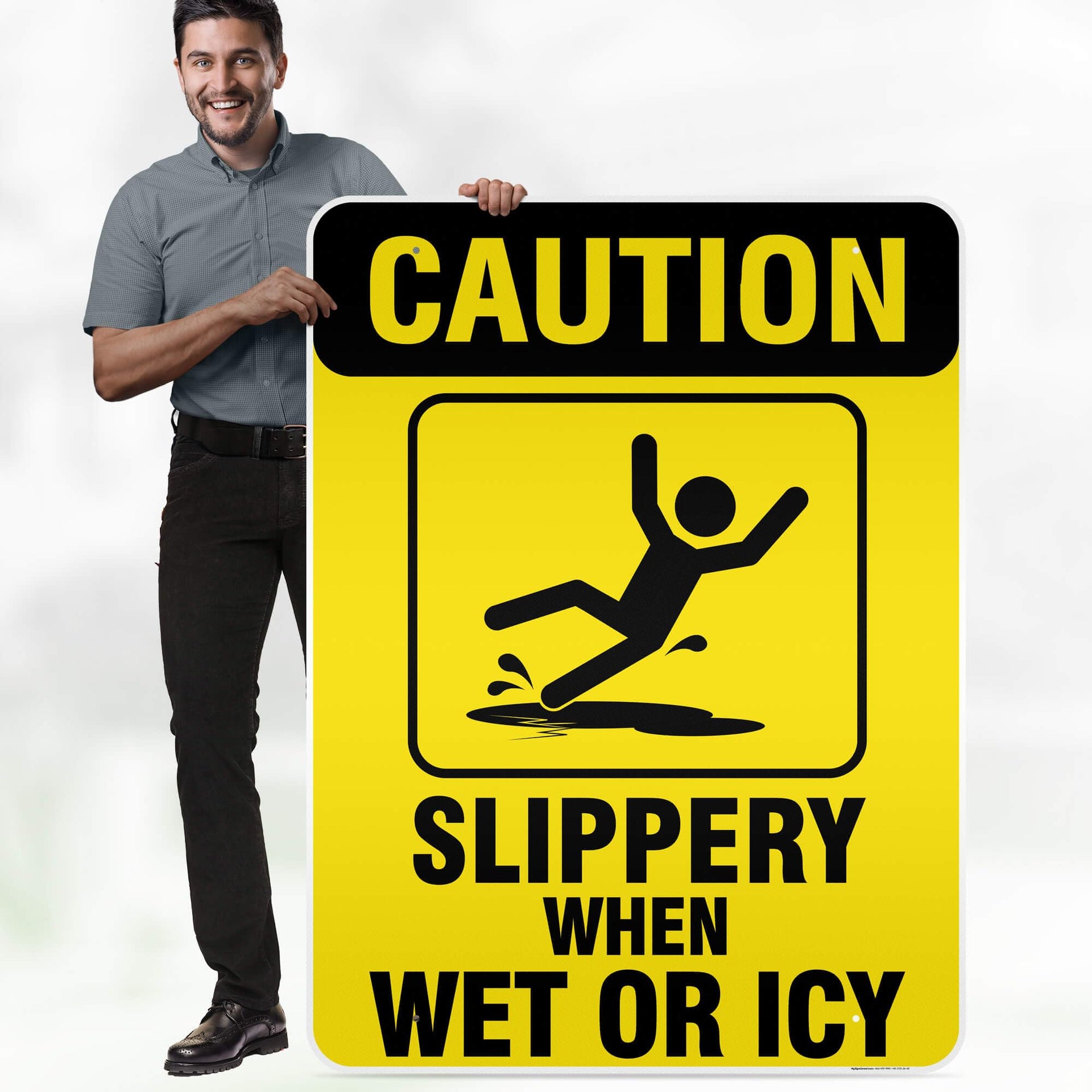 Caution Slippery When Wet Sign or ICY Sign