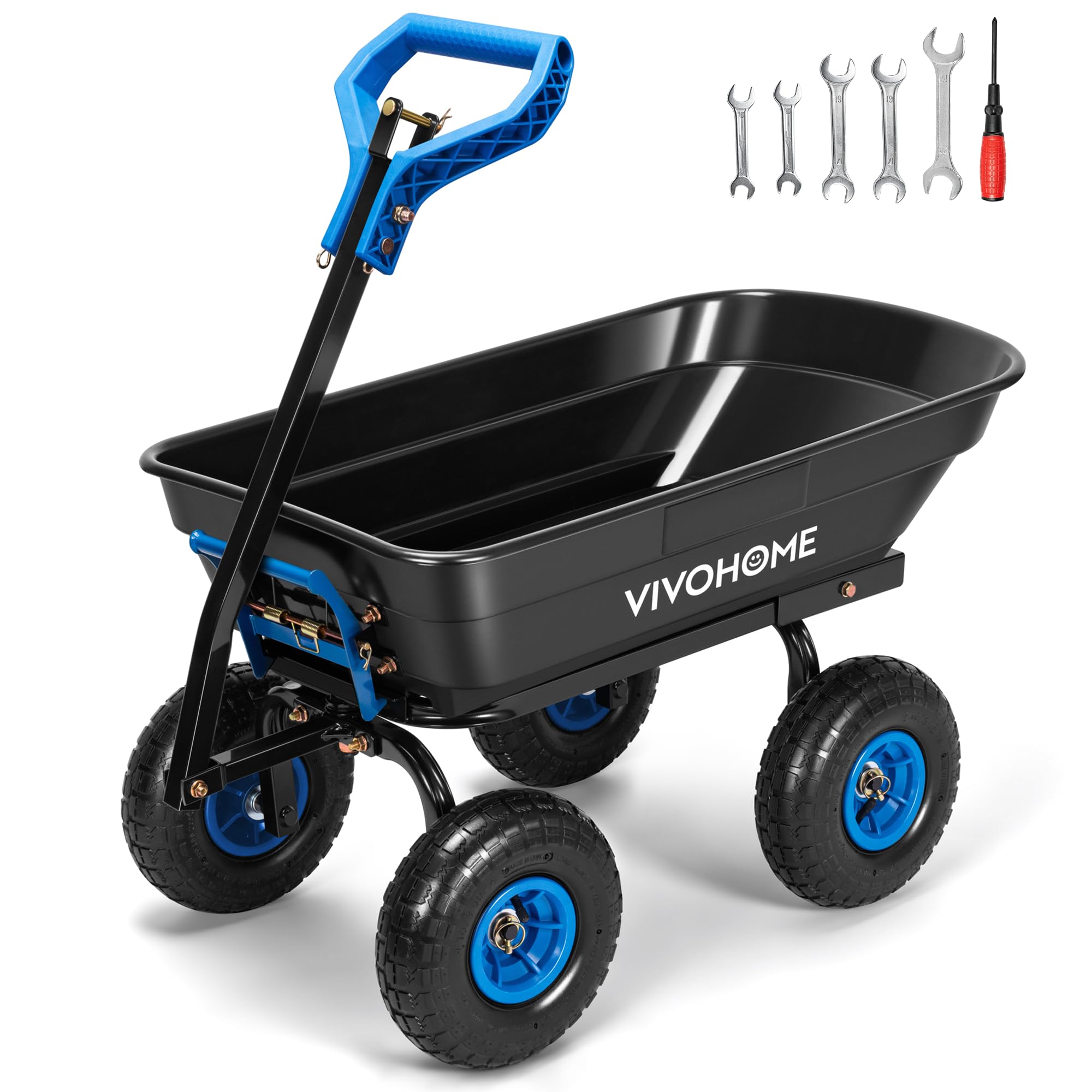 660lbs Wheelbarrow Dump Garden Cart with 2