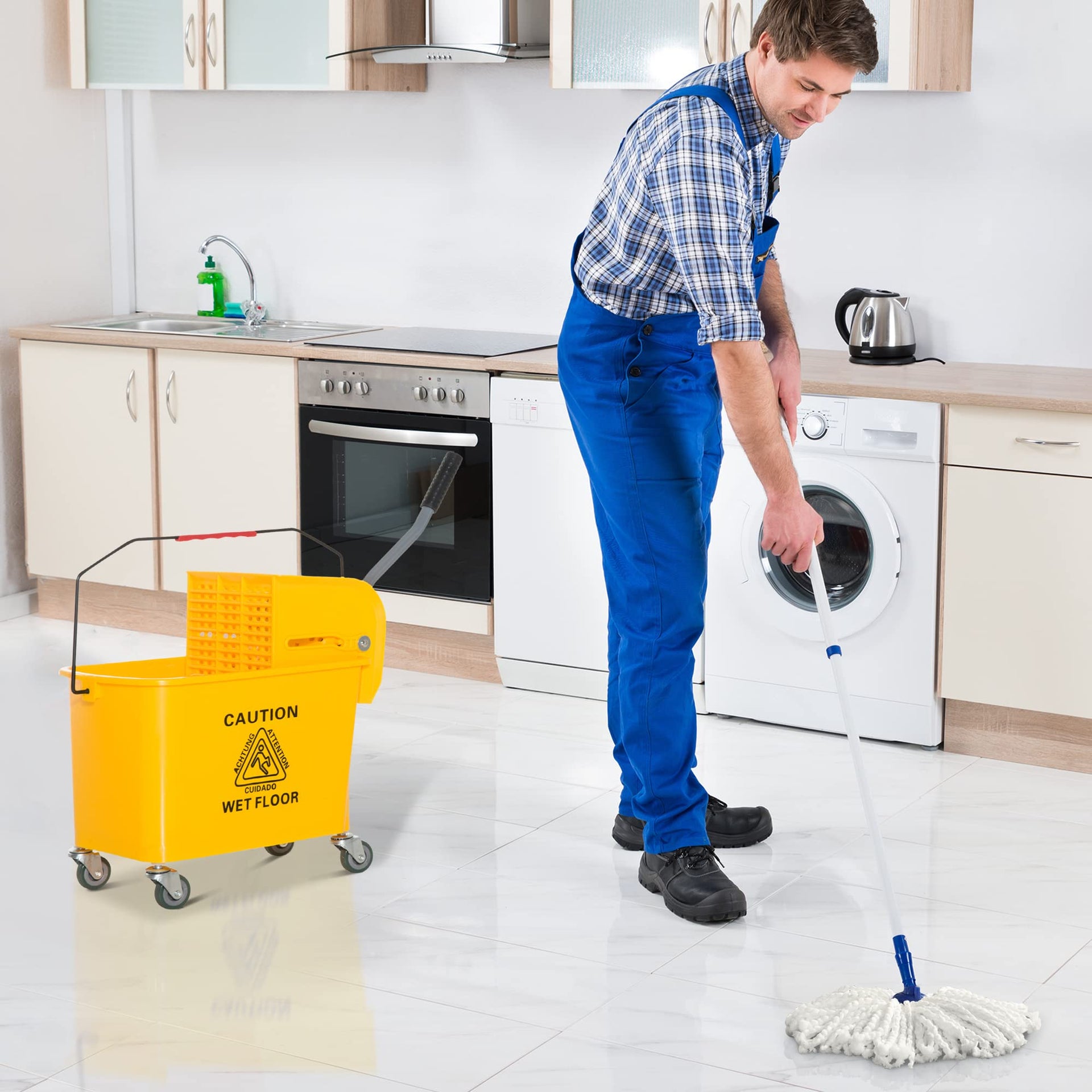 Compact Mop Bucket with Wringer on Wheels for Floor Cleaning