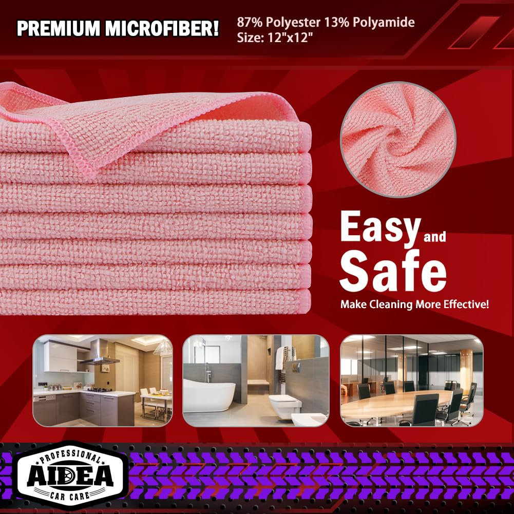 Microfiber Cleaning Cloth Pink 20PK (20 Count)