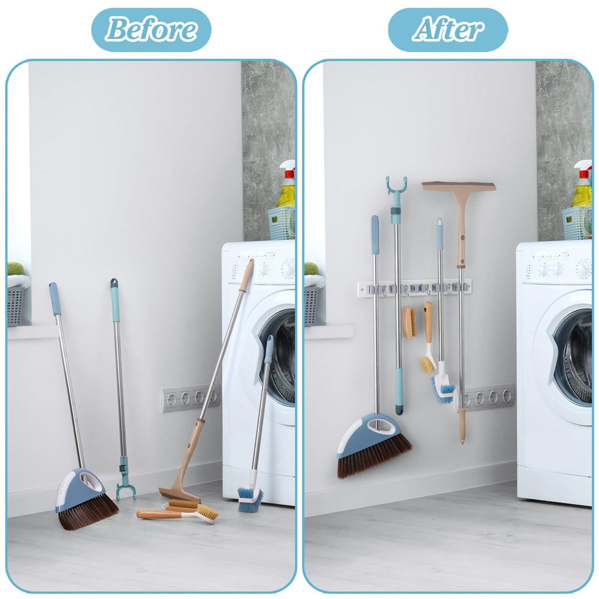 White Broom Holder Wall Mount