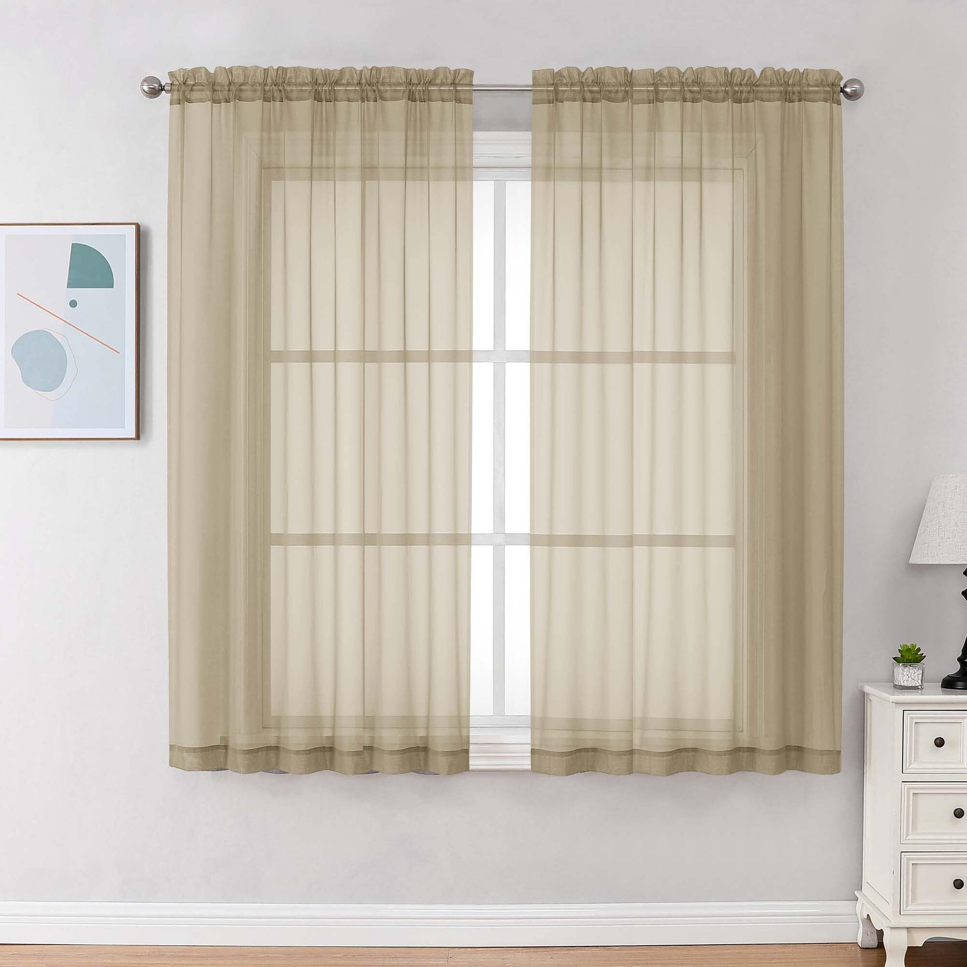 Taupe Sheer Curtains 63 Inches Long 2 Panels (2 Count)