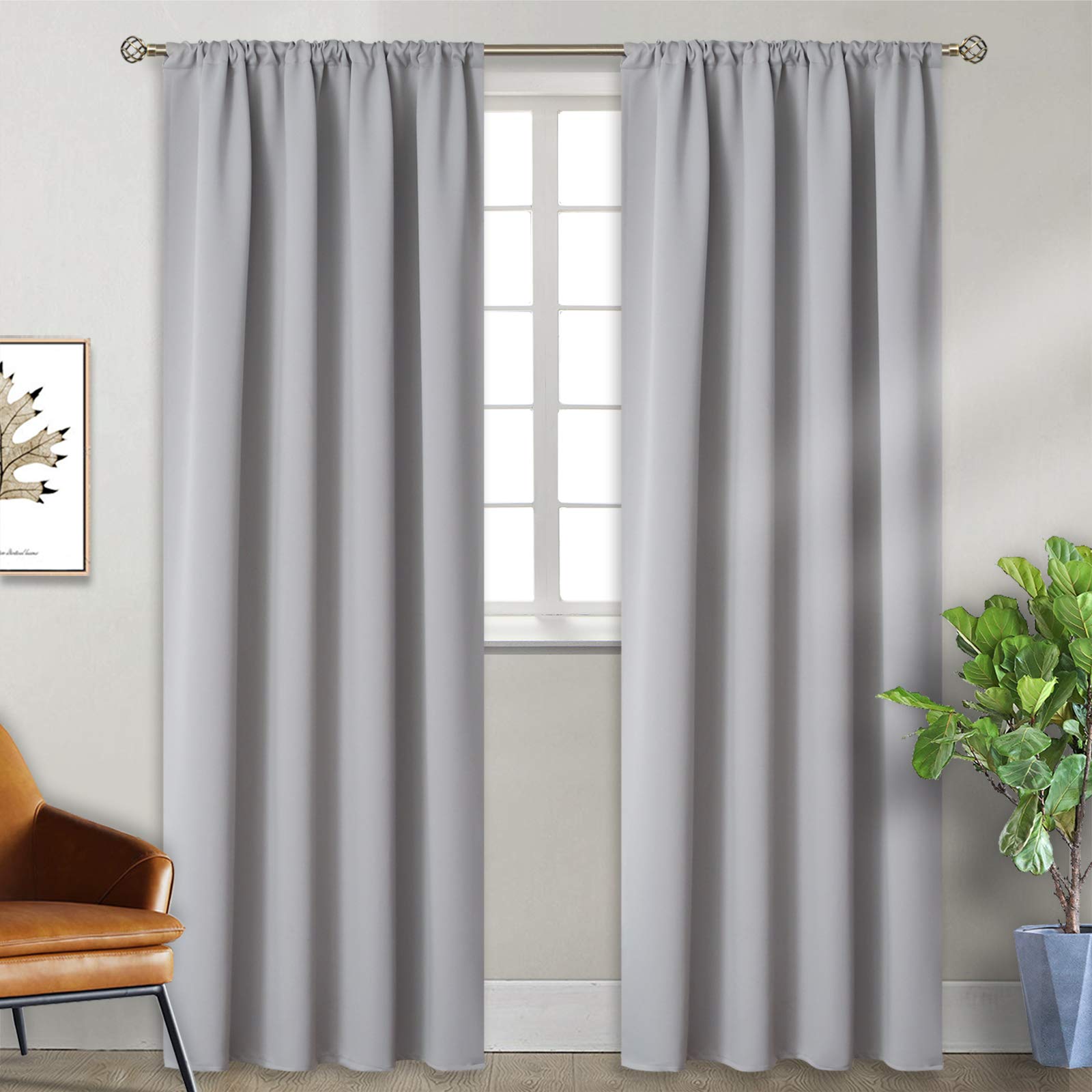 Light Grey Blackout Curtains 90 Inches Length (2 Count)