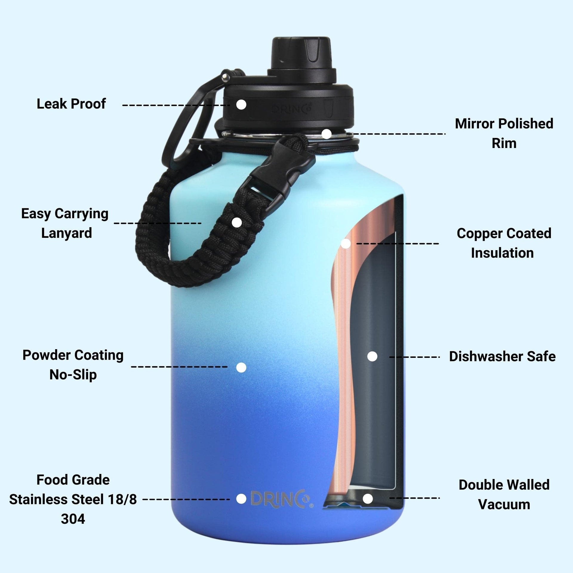Stainless Steel Water Bottle Spout Lid Vacuum Insulated Double Wall Water Bottle
