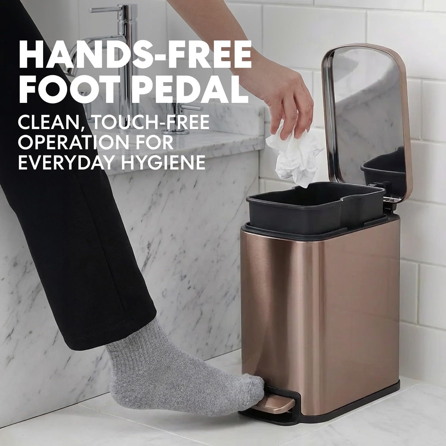6L 1.6G Stainless Steel Bathroom Trash Can with Hands