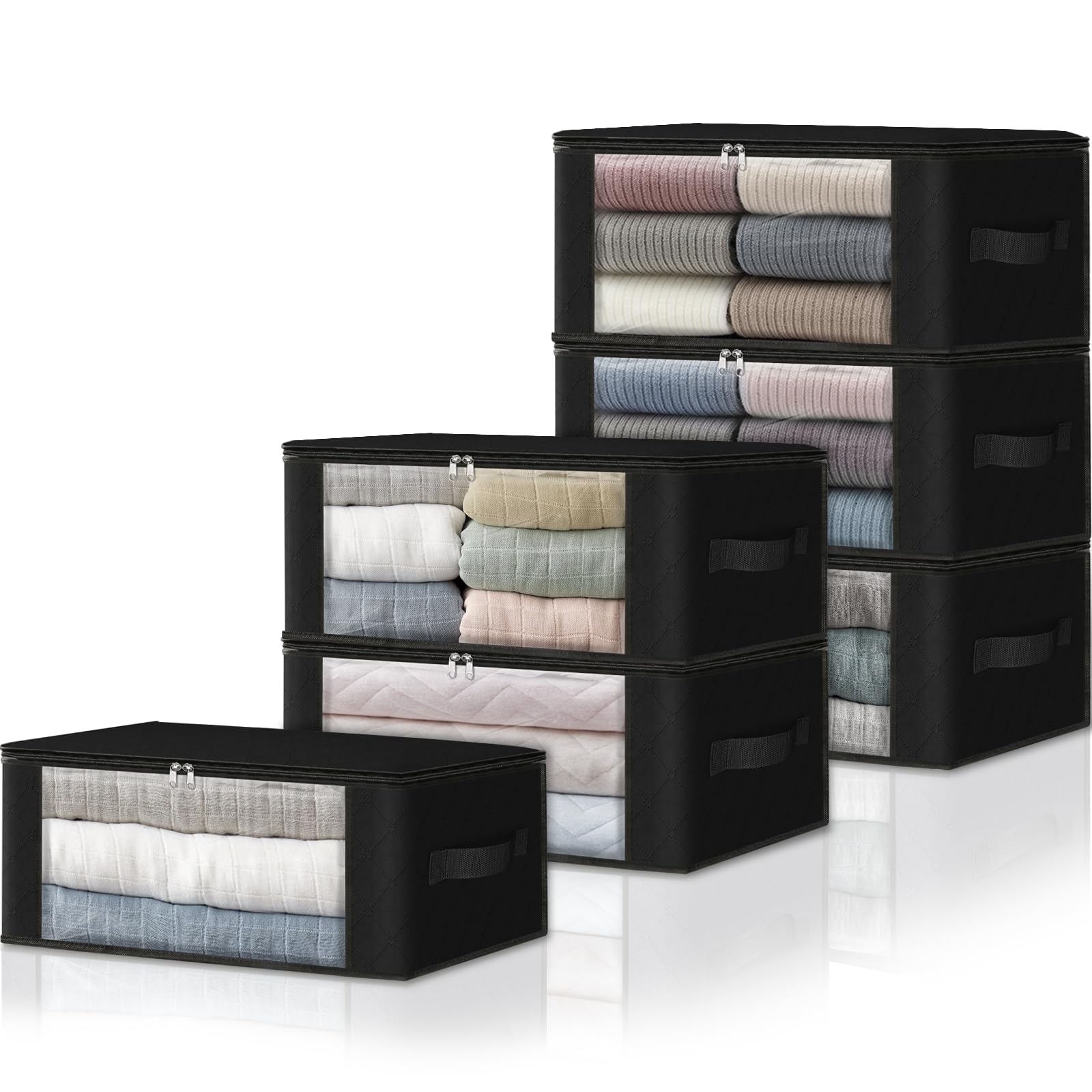 6 Pack Clothes Organizer Storage Bags Foldable Storage Box with Large Clear Window Sturdy Handles for Closet (6 Count)