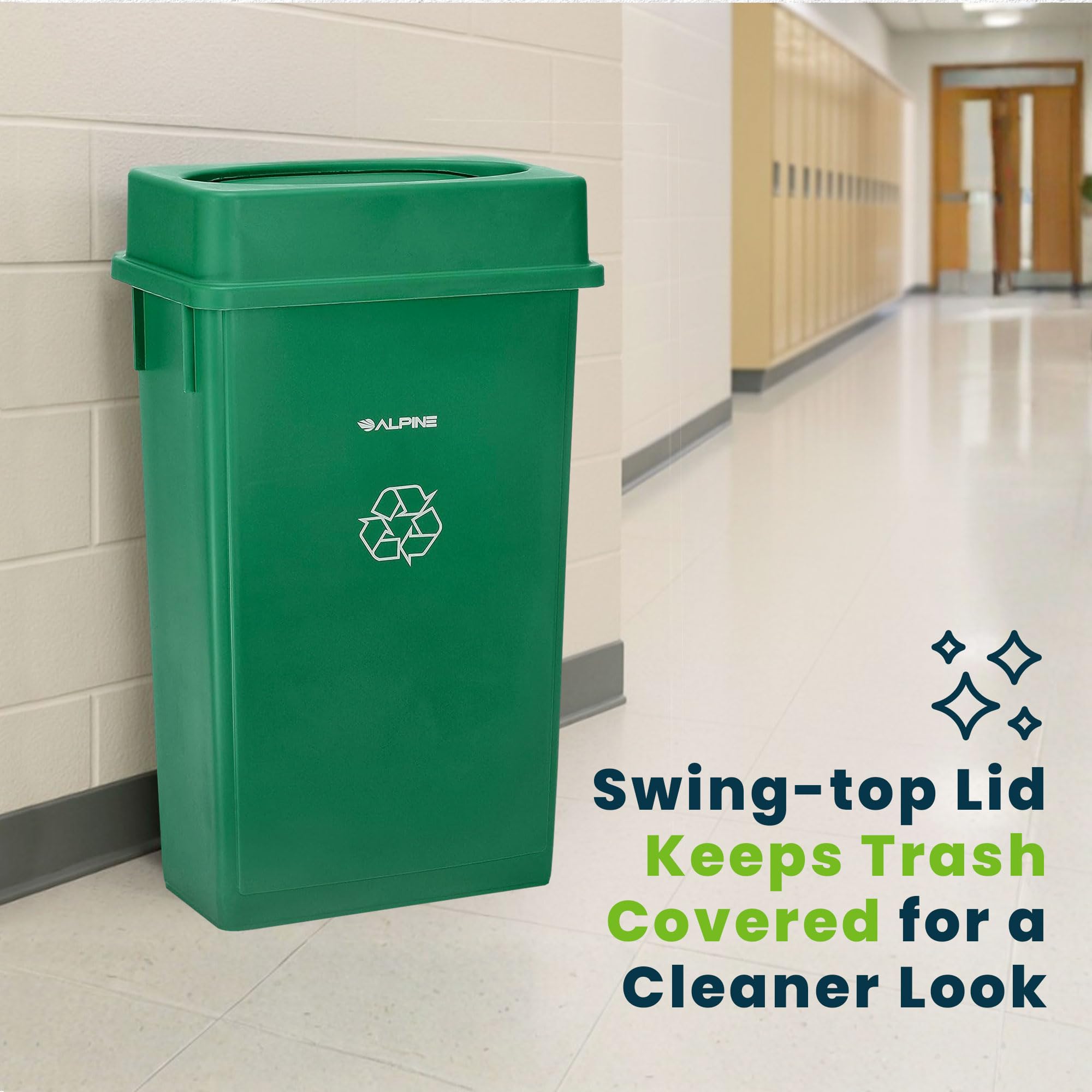 Slim Trash Can Lid for 16 to 23 Gallon Green Indoor Recycle Bin