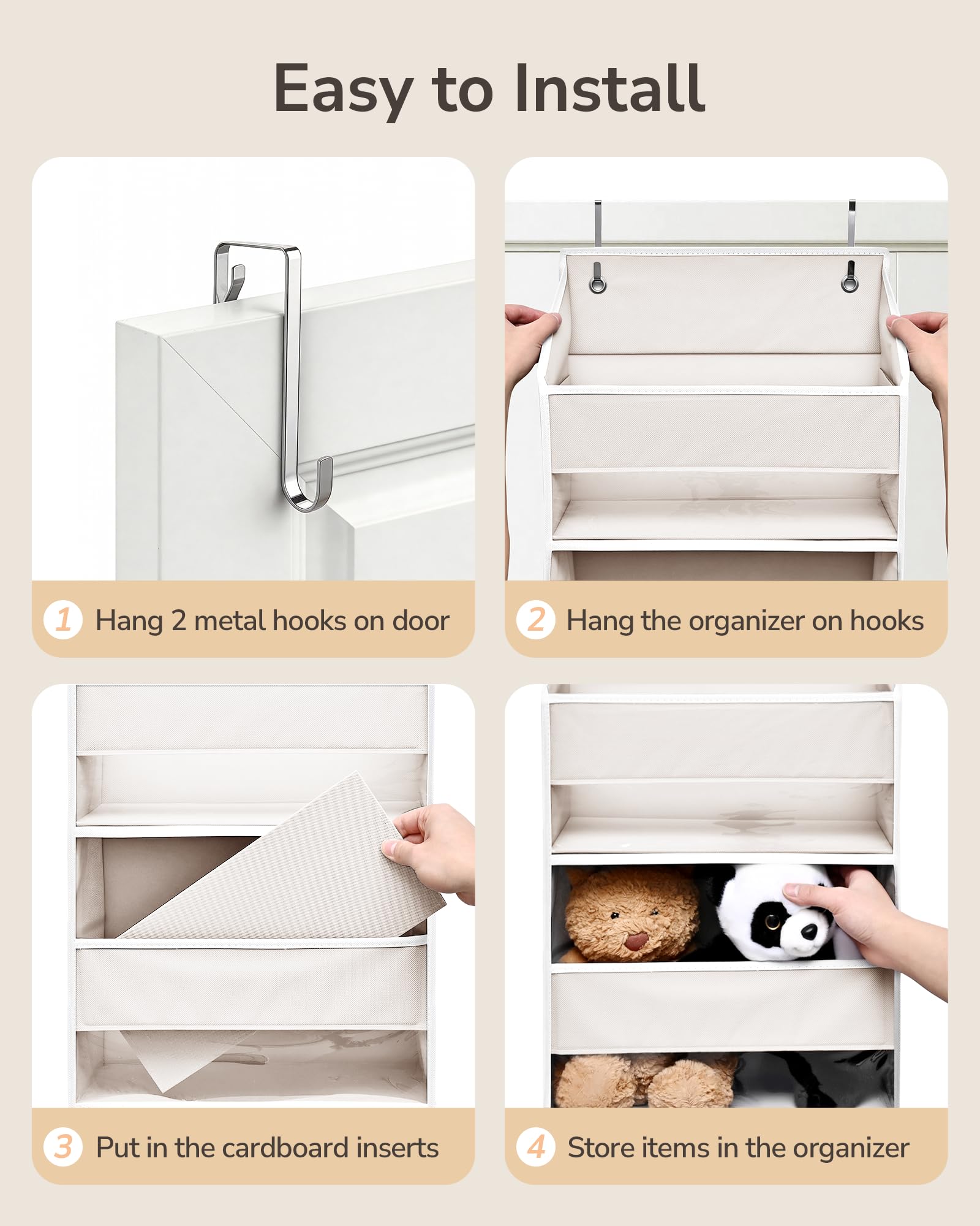 2 Pack 5 tier Over the Door Organizer Beige (2 Count)