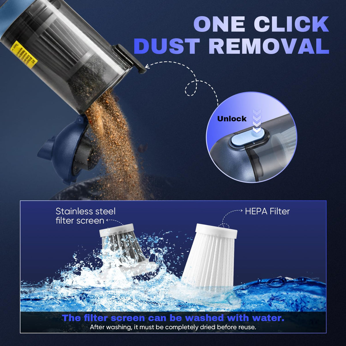4 in1 Handheld Car Vacuum Portable Cordless 20000Pa HL157 Blue